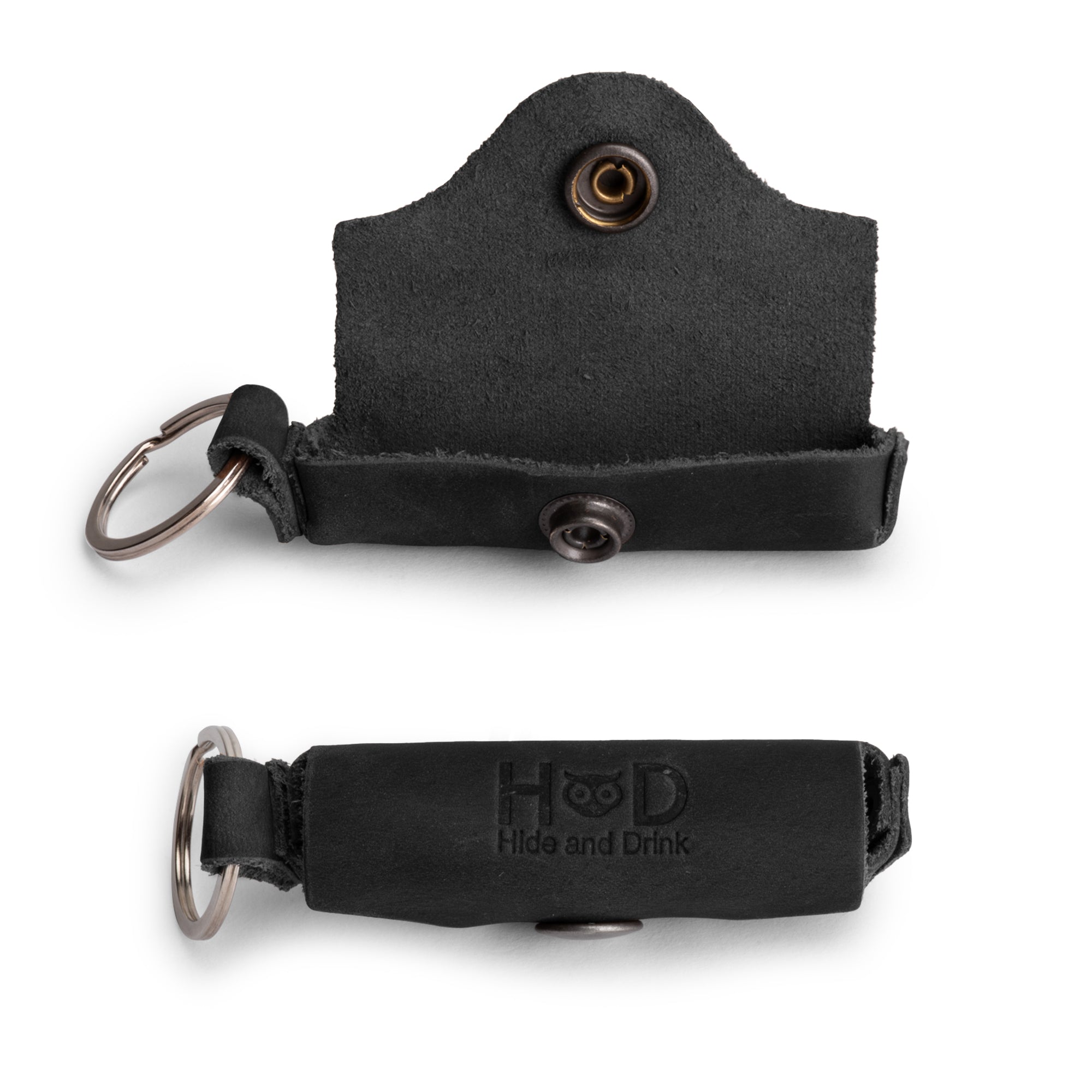 Compact Lip Balm Key Chain by Hide & Drink showcasing a sleek design ideal for portable lip protection. Made with full grain leather and finished with a brass metal clasp, handcrafted in La Antigua Guatemala.