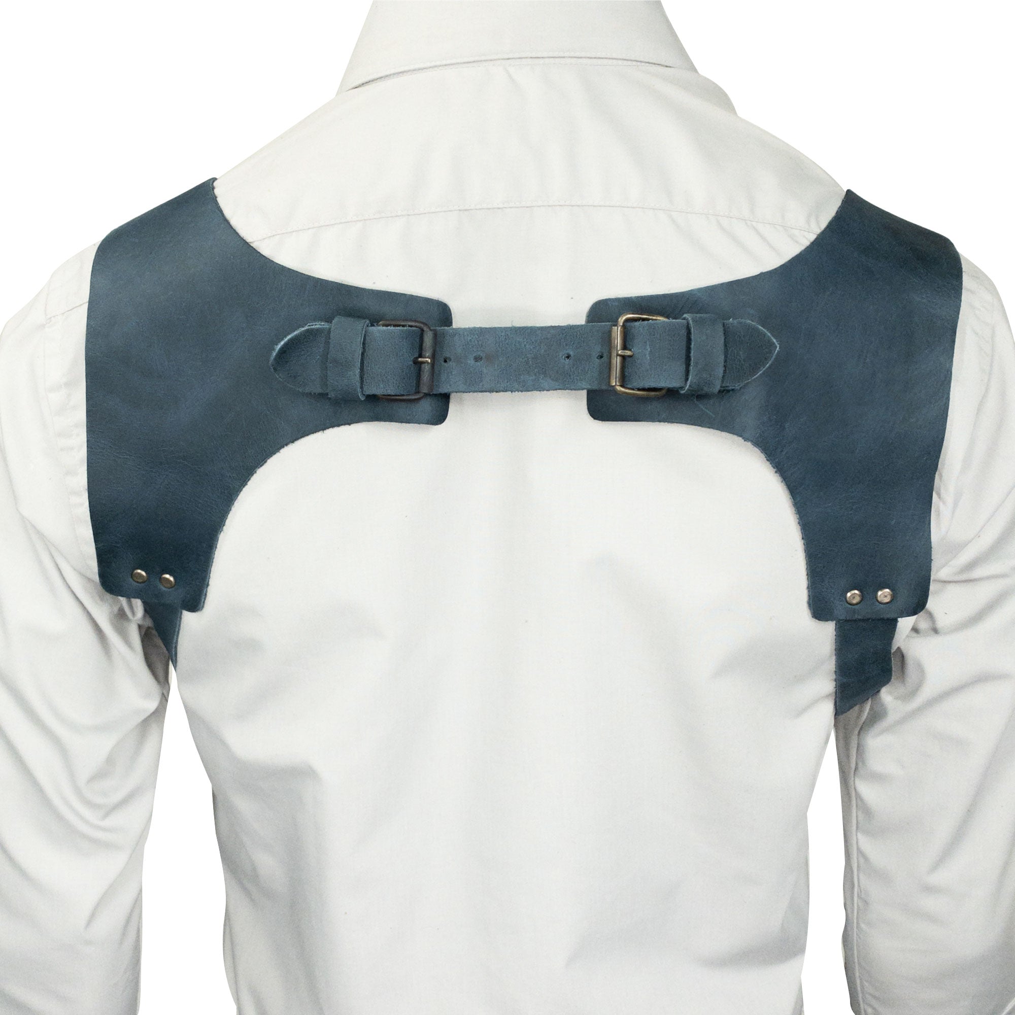 Back view of dark Vintage Renaissance Suspenders by Hide & Groom, featuring a stylish design handcrafted from full grain leather and finished with secure metal hooks.