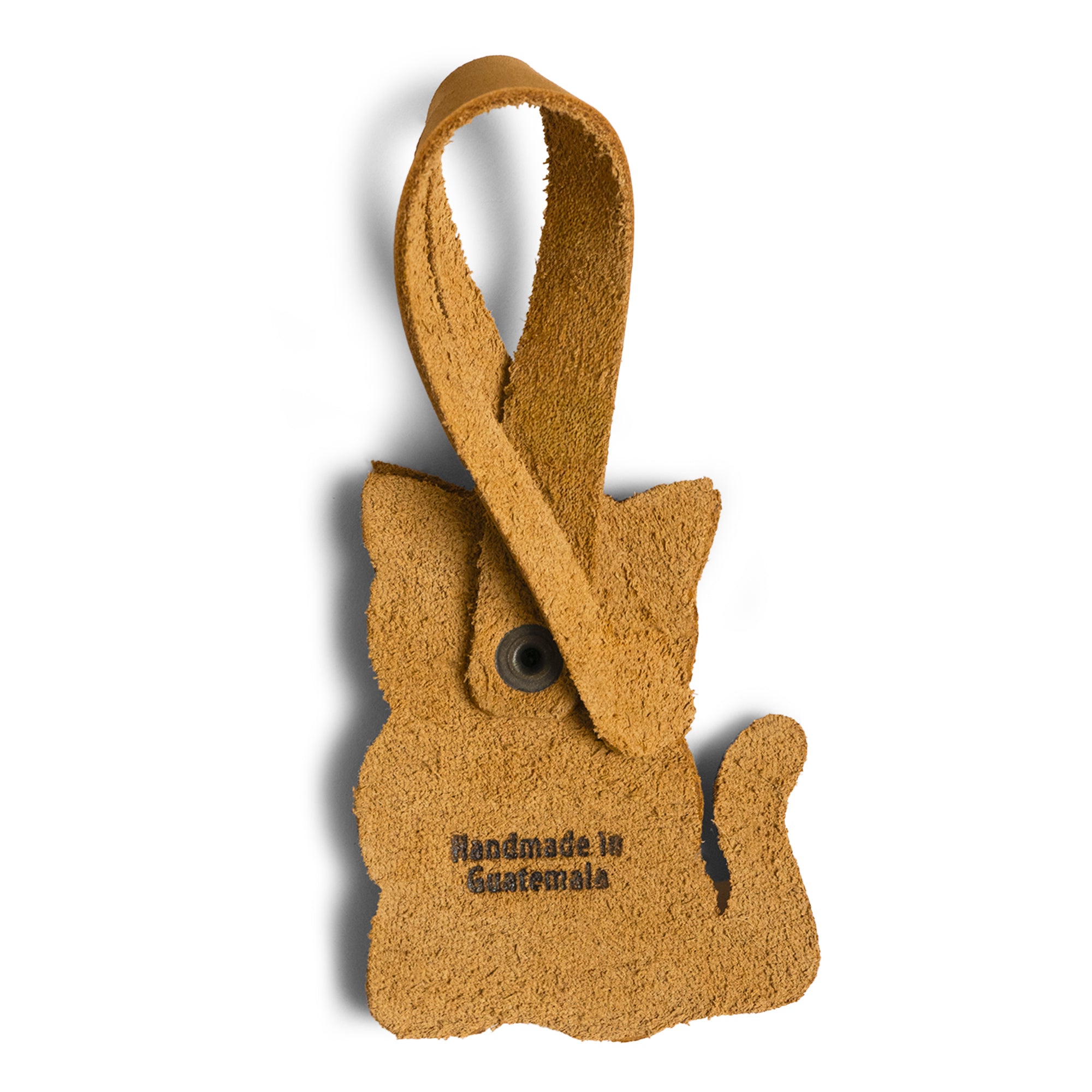 Hide & Drink Bag Charms highlighting a cat design, an ideal charm for handbags. This purse charm for tote & backpacks made of full grain leather showcases StockyardX's commitment to small batch production with hand cut, hand sewn artistry and fire branding, handmade in La Antigua Guatemala & Oaxaca Mexico.