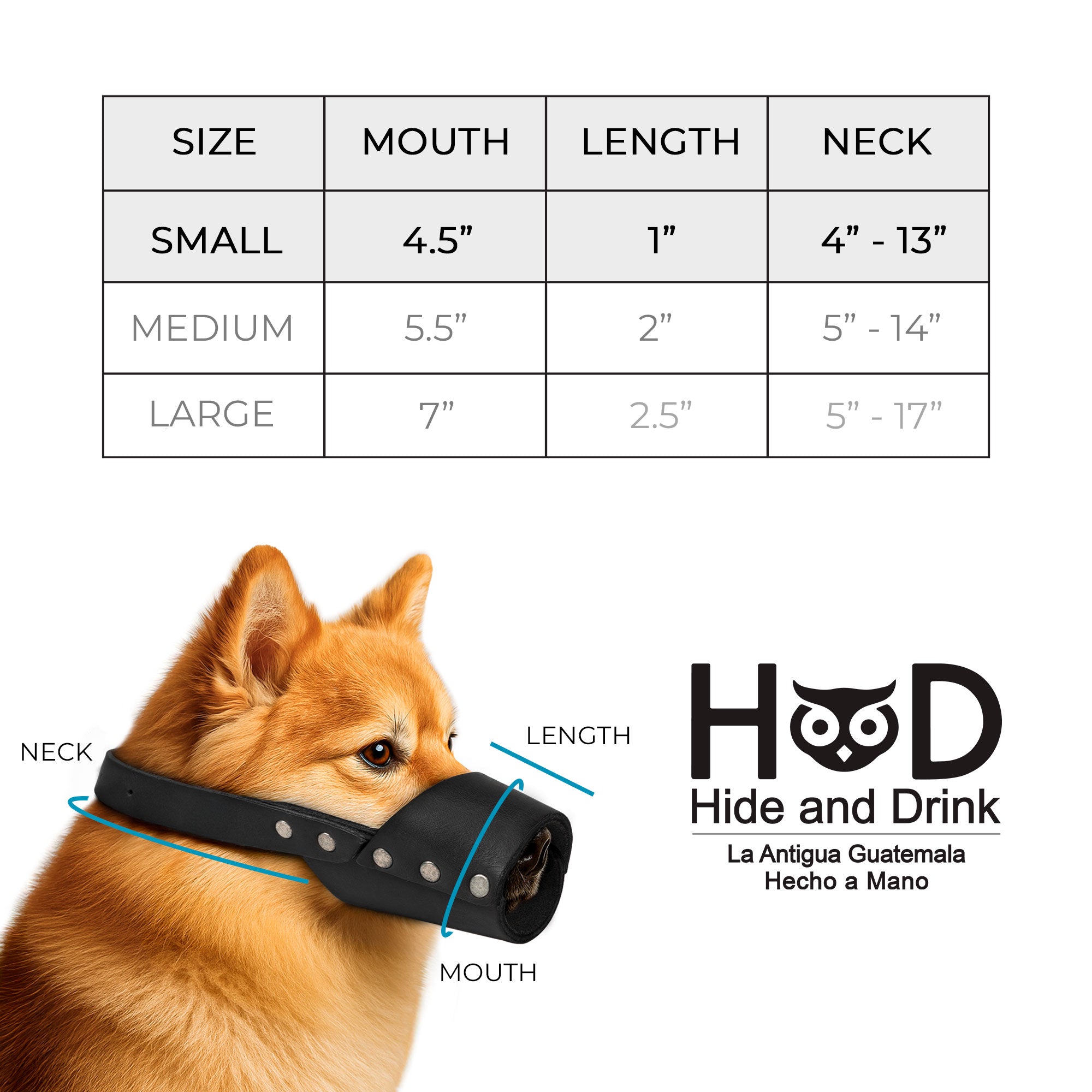 Detail of the Riveted Dog Muzzle by Hide & Drink displaying its secure fit and artisan craftsmanship. Ideal for preventing biting and chewing, this handmade full grain leather muzzle guard suits breeds like Pitbulls and German Shepherds, crafted in La Antigua Guatemala & Oaxaca Mexico.