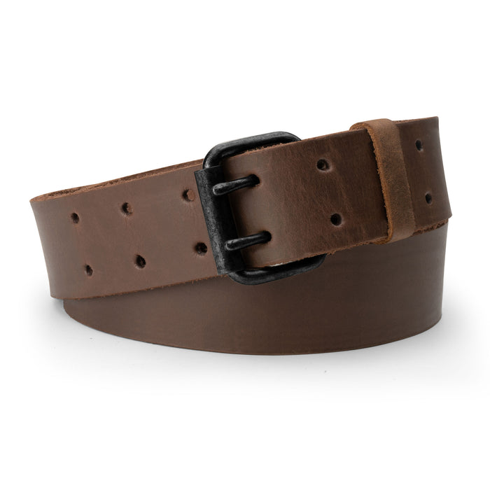 Rustic Leather Belt / Rustic Charcoal Double Prong Buckle, 1.5" Wide