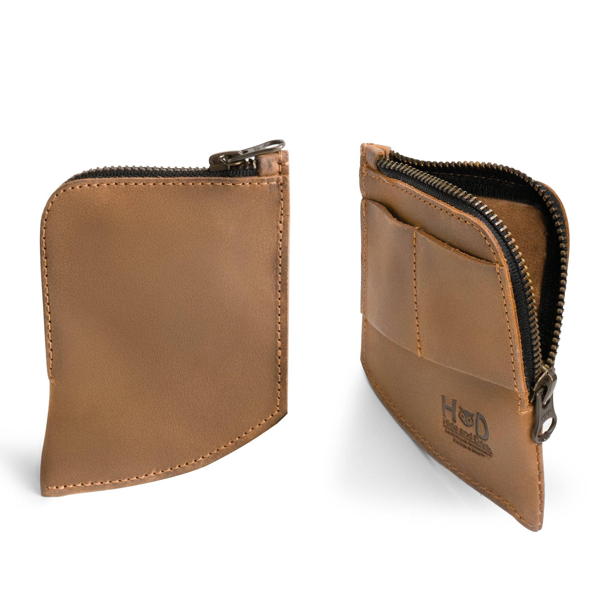 Hide & Drink EDC Pocket Wallet in a rustic setting, highlighting its unique patina and durability from small batch production by artisans in Guatemala.