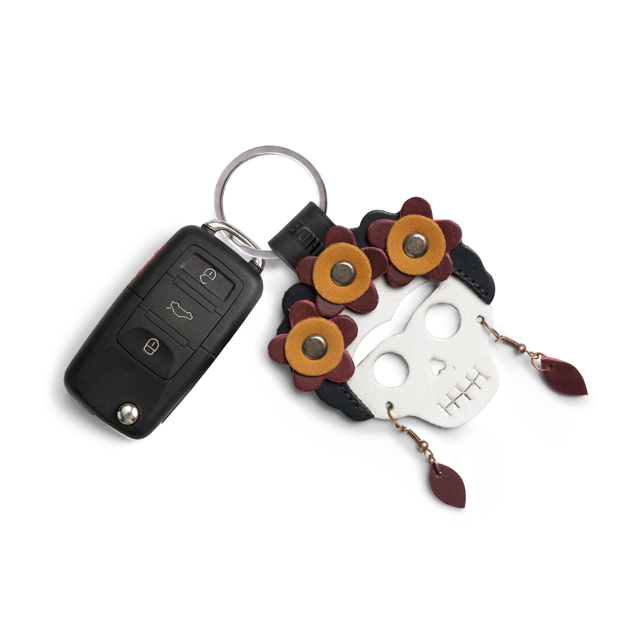 Lady Skull Leather Keychain