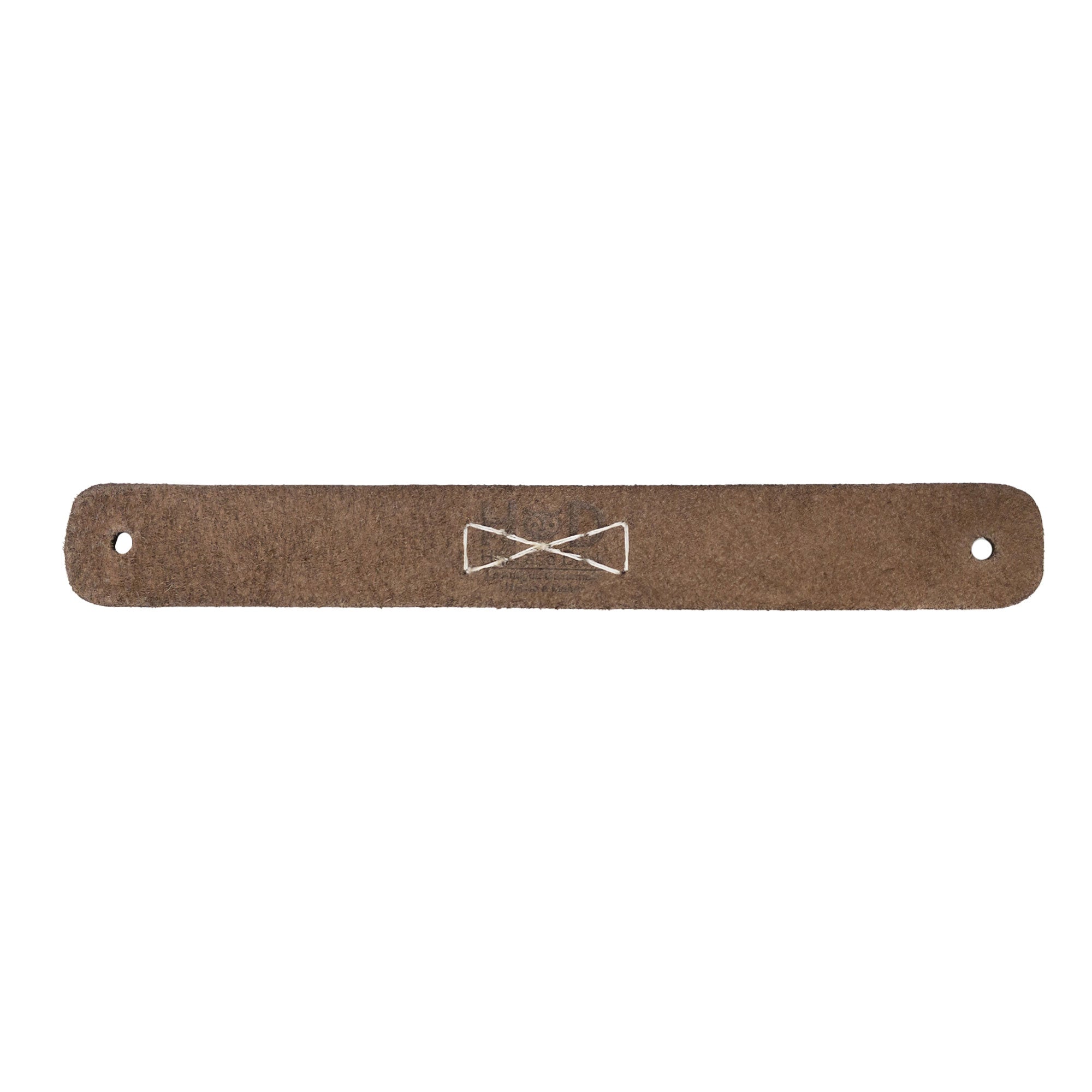 A light brown Rectangular Drawer Handle with Bowtie Stitching Design, made from soft full grain leather by Hide & Drink. This individual handle is part of the stylish 4 Pack providing handcrafted elegance from La Antigua Guatemala & Oaxaca Mexico.