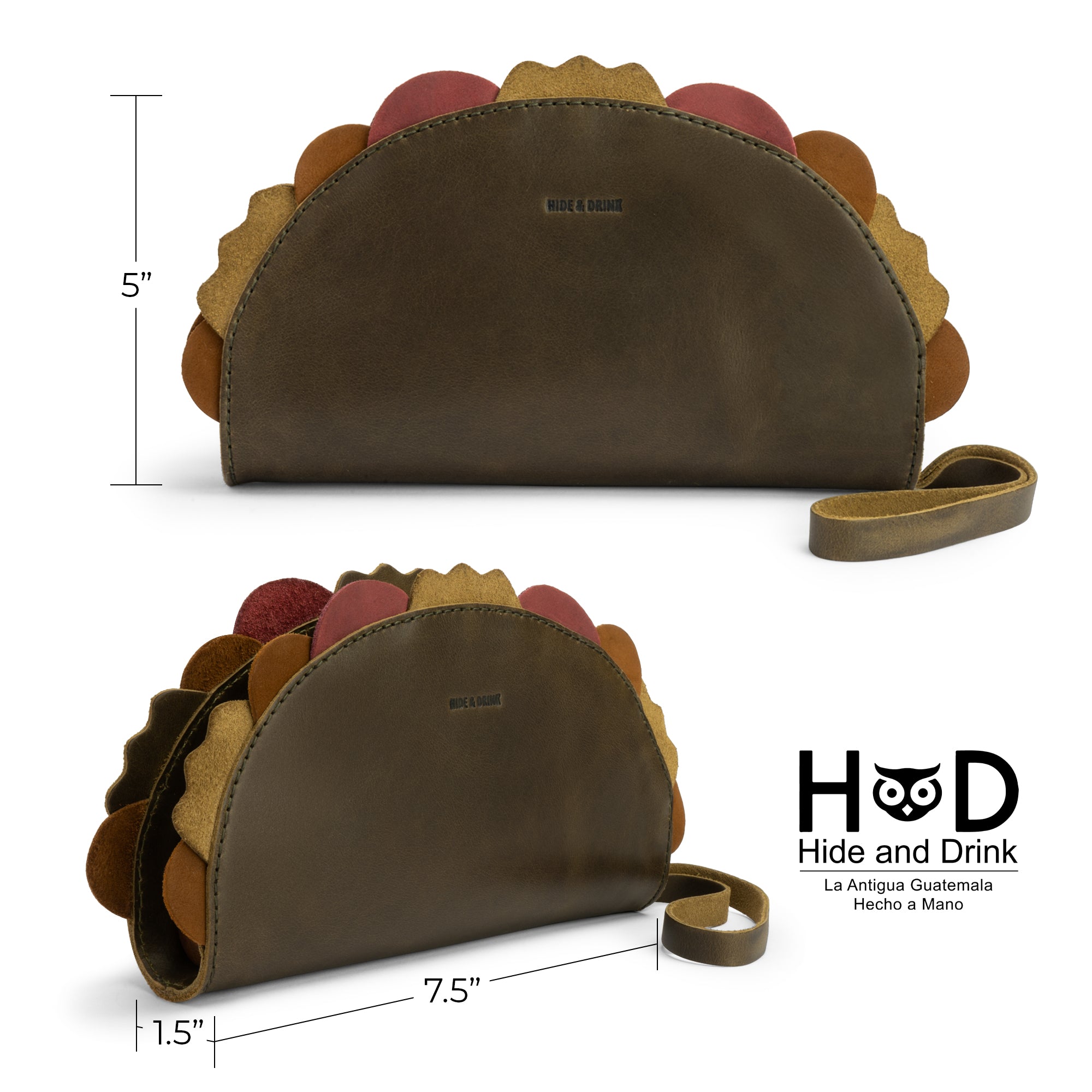 Front view of the Multipurpose Taco Wallet by Hide & Drink, crafted from high-quality Full Grain Leather. This stylish wallet is a standout in your travel and back-to-school accessory collection, also serving as an excellent gift for graduation or gifts for him, fitting seamlessly into your wallets and women's collection.