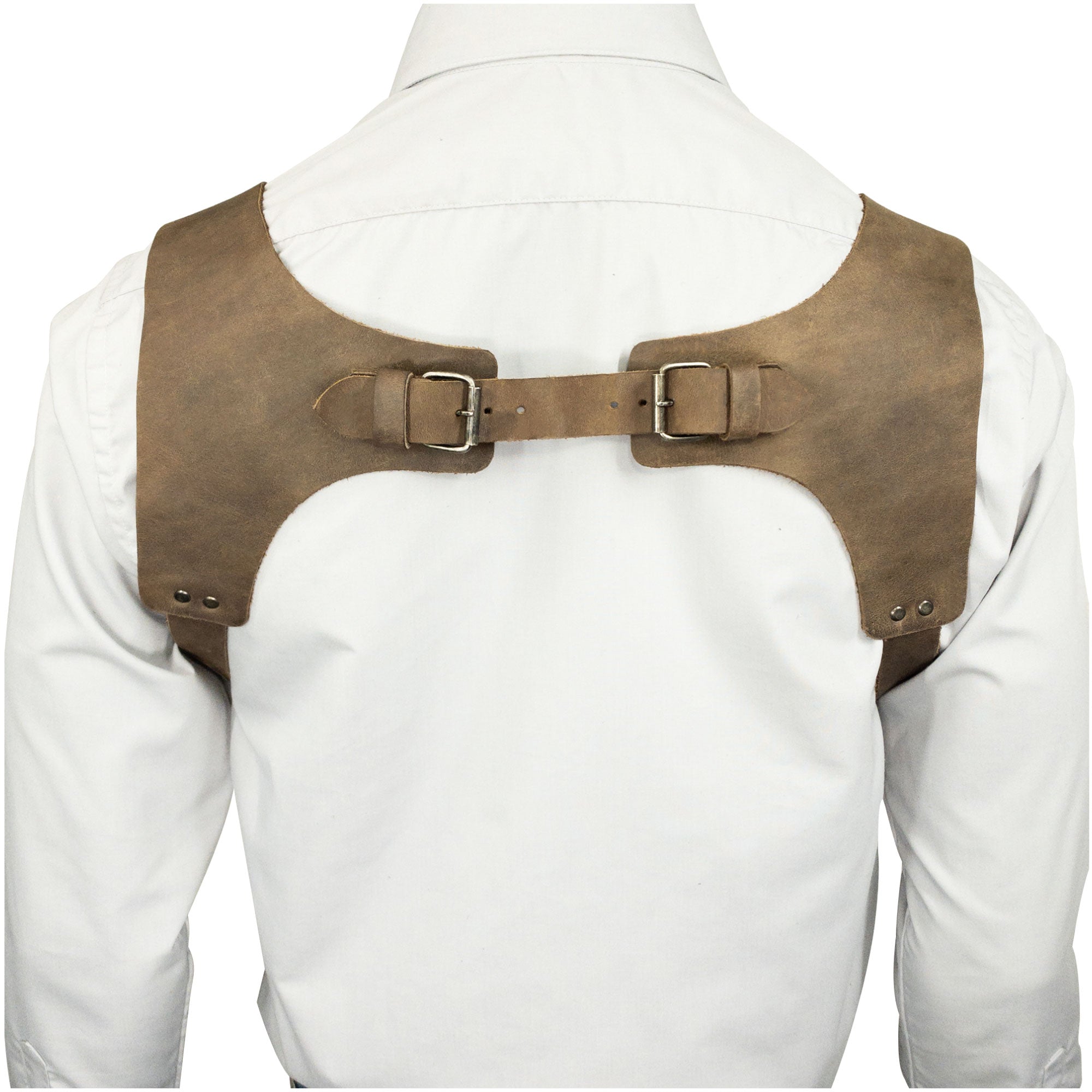 Back view of Vintage Renaissance Suspenders by Hide & Groom, featuring high-quality full grain leather and sturdy metal hooks, ideal for adding a vintage touch to any outfit. Handmade in La Antigua Guatemala & Oaxaca Mexico.