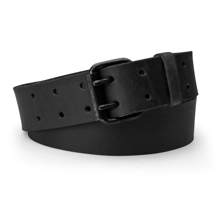 Rustic Leather Belt / Rustic Charcoal Double Prong Buckle, 1.5" Wide