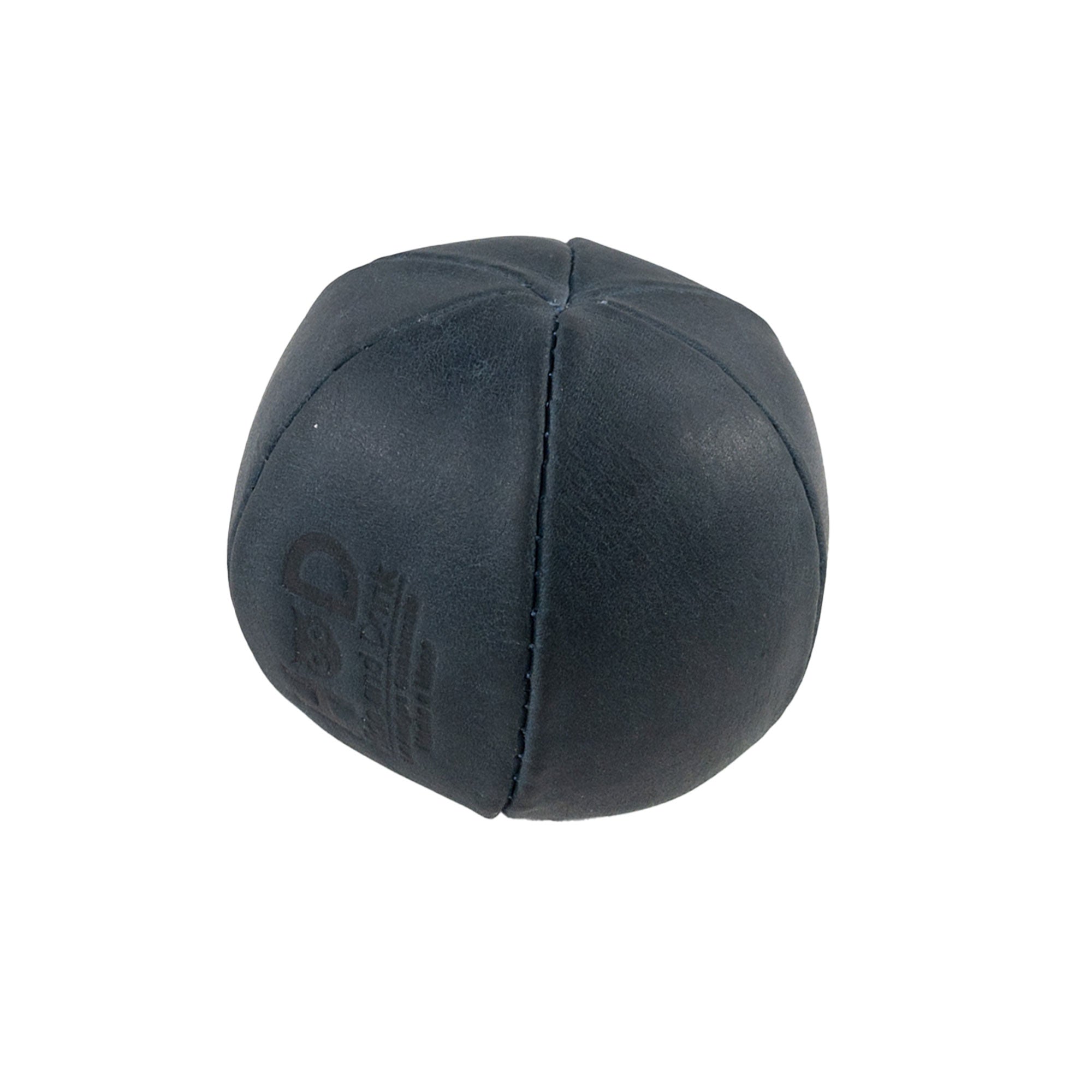 Hide & Drink navy Stress Ball showing fine stitching details, an ideal choice for alleviating fidgeting and anxiety. This squishy tension accessory showcases classic style, handcrafted from full grain leather in La Antigua Guatemala.