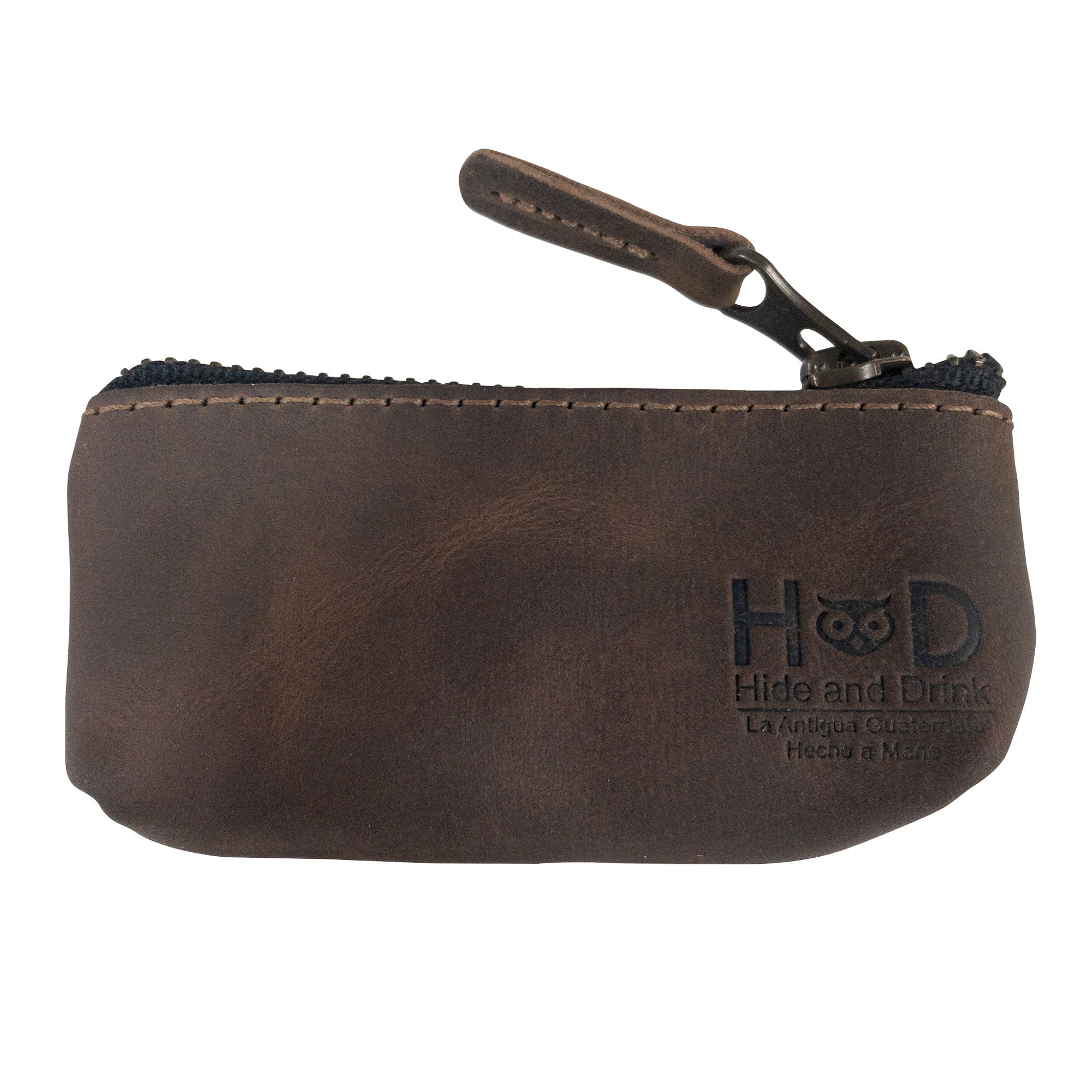 Hide & Drink Key Holder Zippered Pouch made from vintage style full grain leather, perfect for keeping keys and coins organized. Ideal as a zippered coin bag, money purse, or earphone holder. Handcut and sewn with artisan care in La Antigua Guatemala & Oaxaca Mexico.