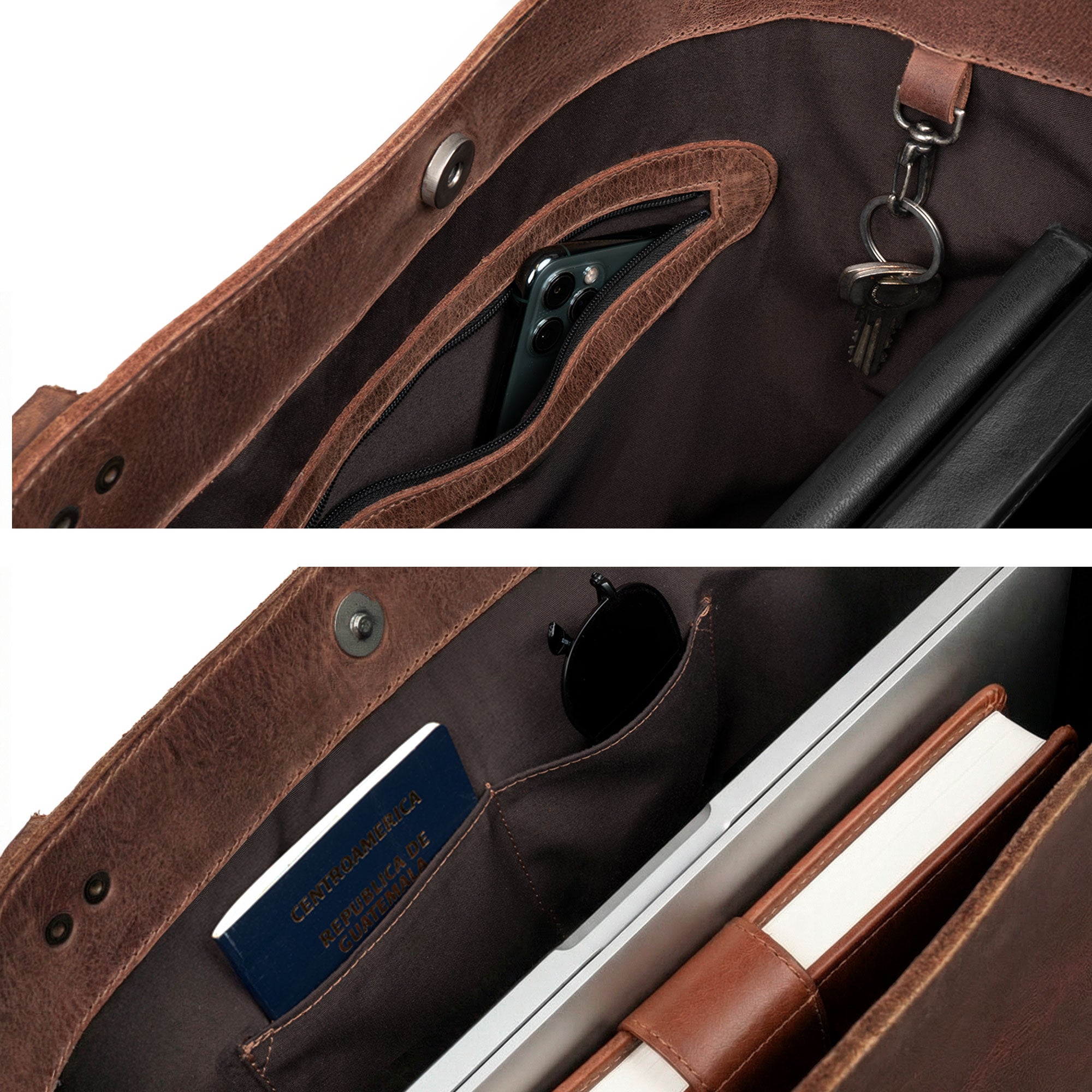 Side view of the Leather Formal Handbag by Hide & Drink, emphasizing its sleek design in dark leather. This Full Grain Leather bag is ideal as a Female Formal Handbag, Shoulder Bag, or Shopping Bag for girls. Handmade in La Antigua Guatemala & Oaxaca Mexico.