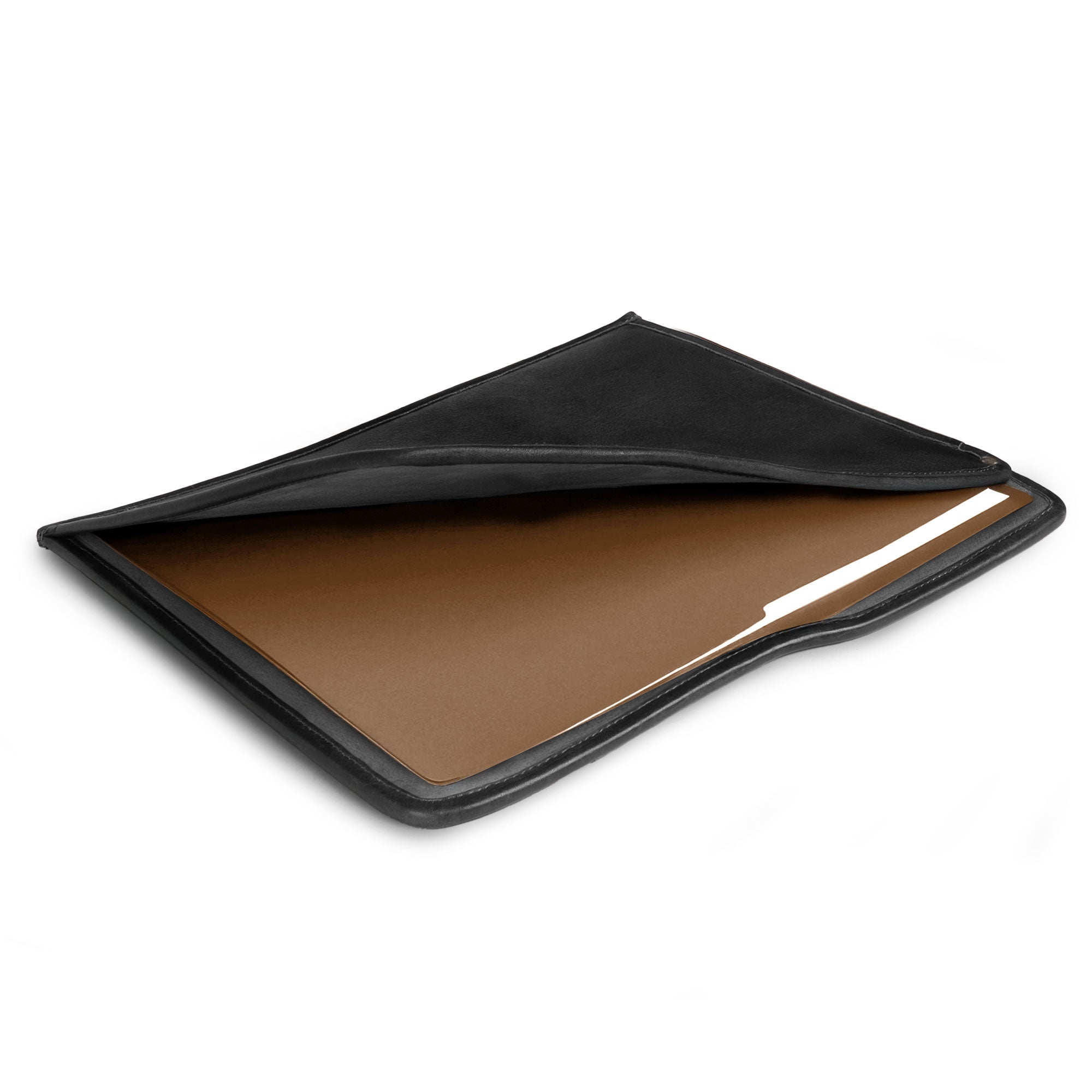 Side view of the Manila Folder by Hide & Drink, highlighting its functionality as a Document Holder. This sturdy Full Grain Leather piece reflects the principles of Small Batch Production and the quality craftsmanship from artisans in La Antigua Guatemala and Oaxaca Mexico.