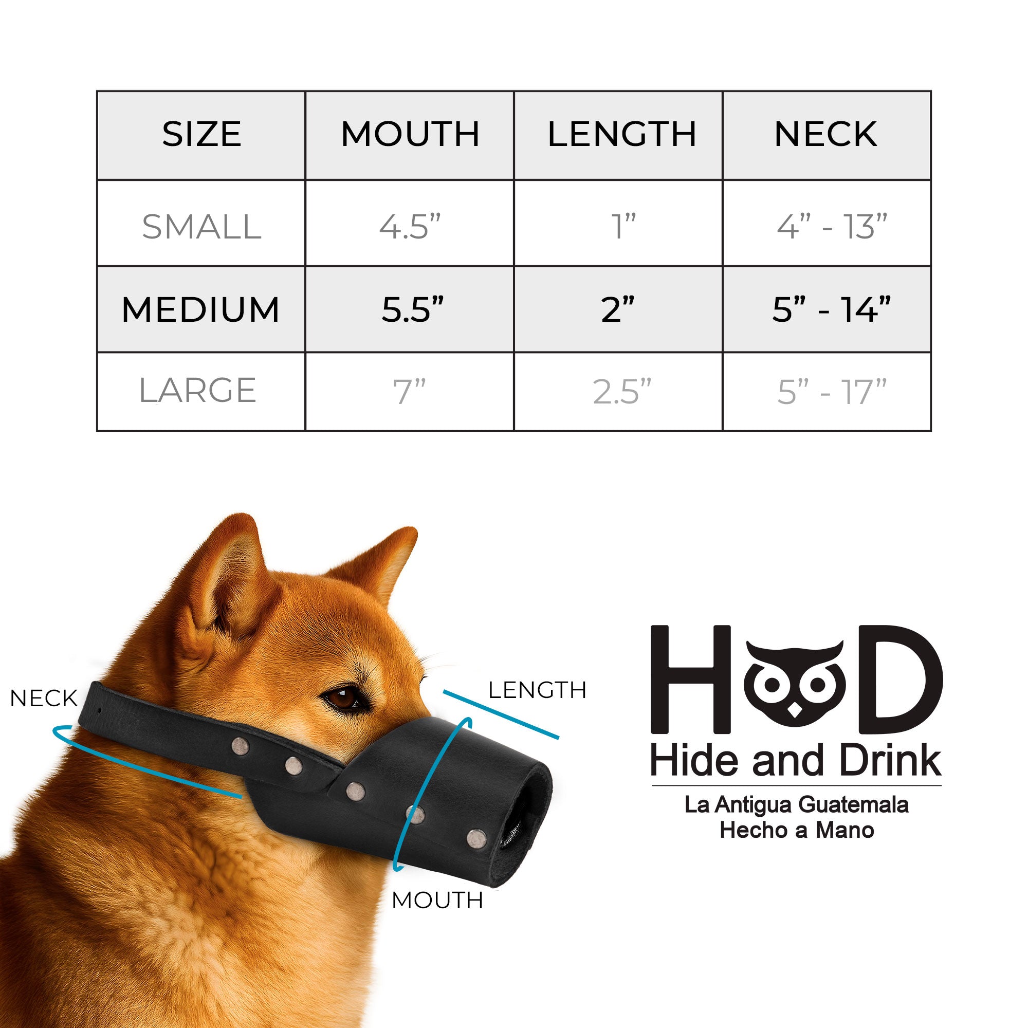 Riveted Dog Muzzle in black by Hide & Drink demonstrating its durability and secure construction for dog safety. Perfect for preventing biting and chewing, this full grain leather muzzle guard accommodates all dog breeds including Pitbulls and German Shepherds, handmade in La Antigua Guatemala & Oaxaca Mexico.
