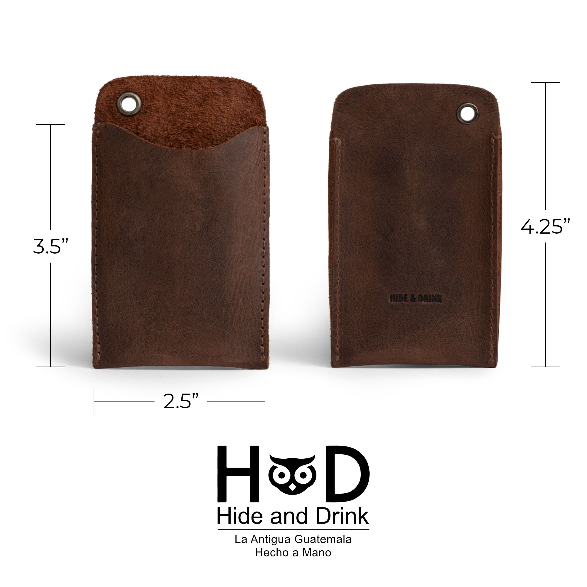 Showcasing the dimensions of Hide & Drink's Multitool Pocket Sleeve EDC, made for easy access to your essential tools. This full grain leather EDC Pocket Slip, perfect for camping accessories, is handcrafted and fire branded to emphasize its artisan quality.