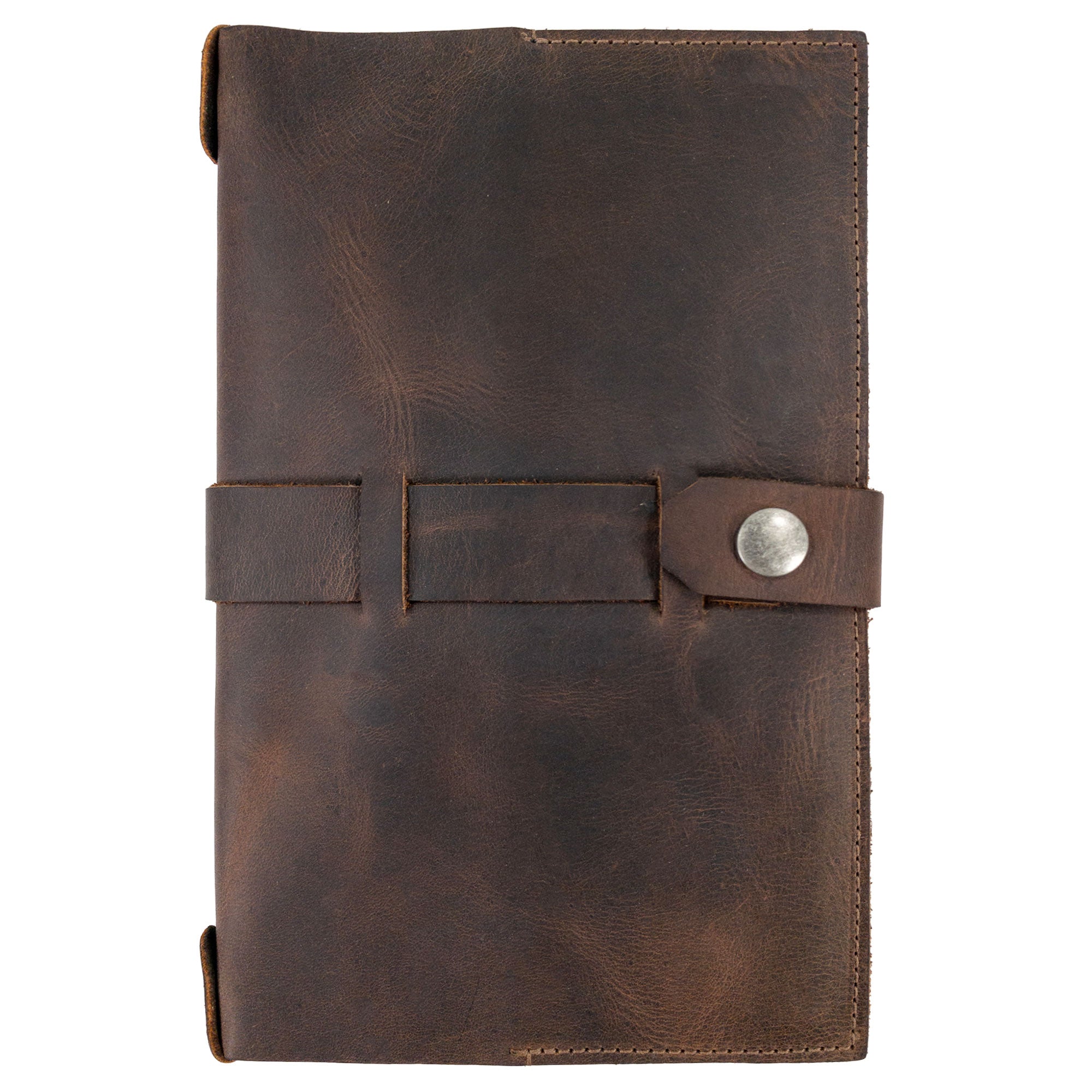 Hide & Drink's Riveted Field Note Cover for Moleskine (5 x 8.25 in.) Notebook NOT Included in rustic brown full grain leather, featuring artisan craftsmanship with a hand cut and hand sewn design. This stylish cover is perfect for protecting your notes and showcases small batch production quality from La Antigua Guatemala & Oaxaca, Mexico.