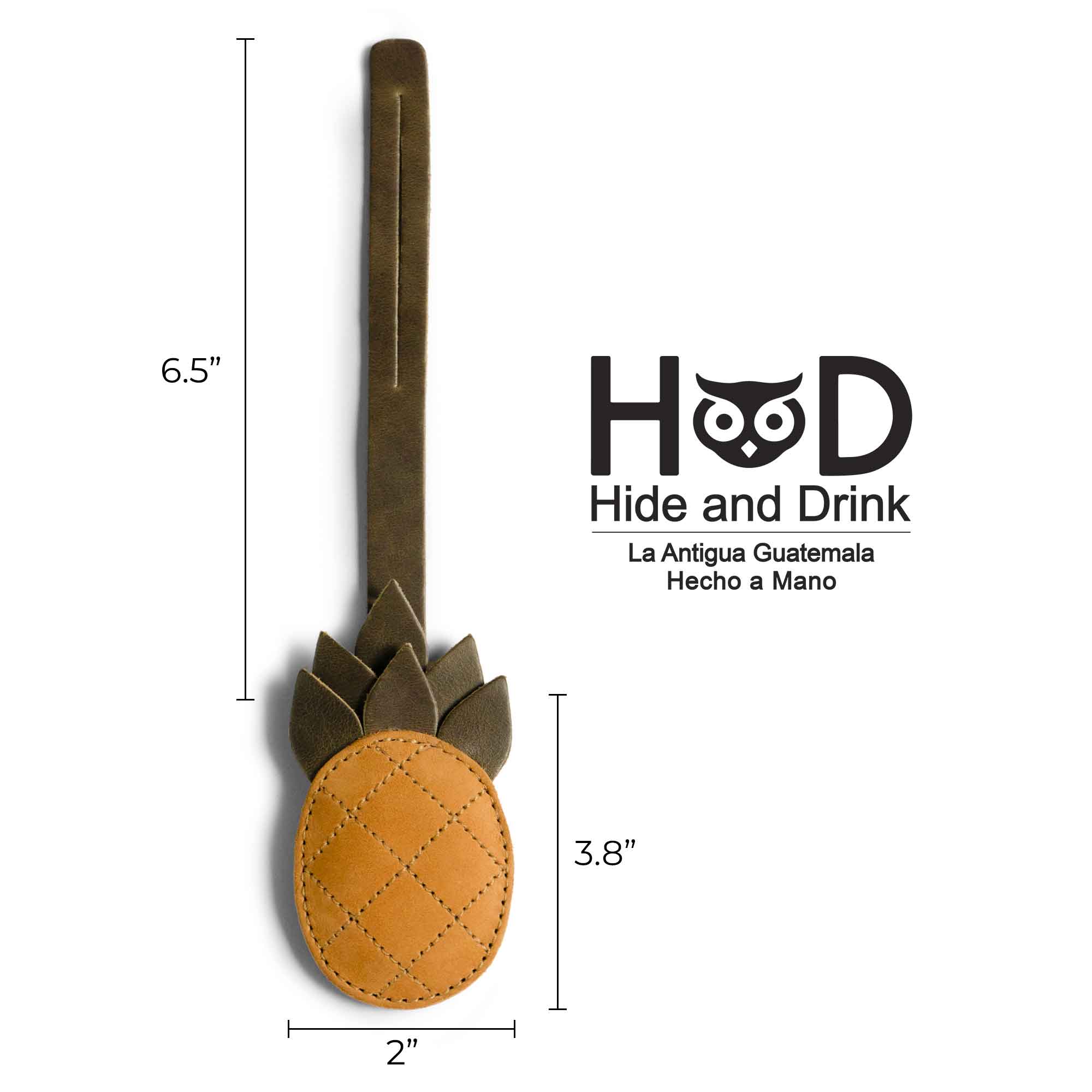 Hide & Drink Bag Charms illustrating dimensions for a stunning leaf design. This charm for handbags is perfect as a purse charm for tote & backpacks, crafted from high-quality full grain leather. Reflecting StockyardX's small batch production ethos, each item highlights hand cut, hand sewn craftsmanship and fire branding, handmade in La Antigua Guatemala & Oaxaca Mexico.