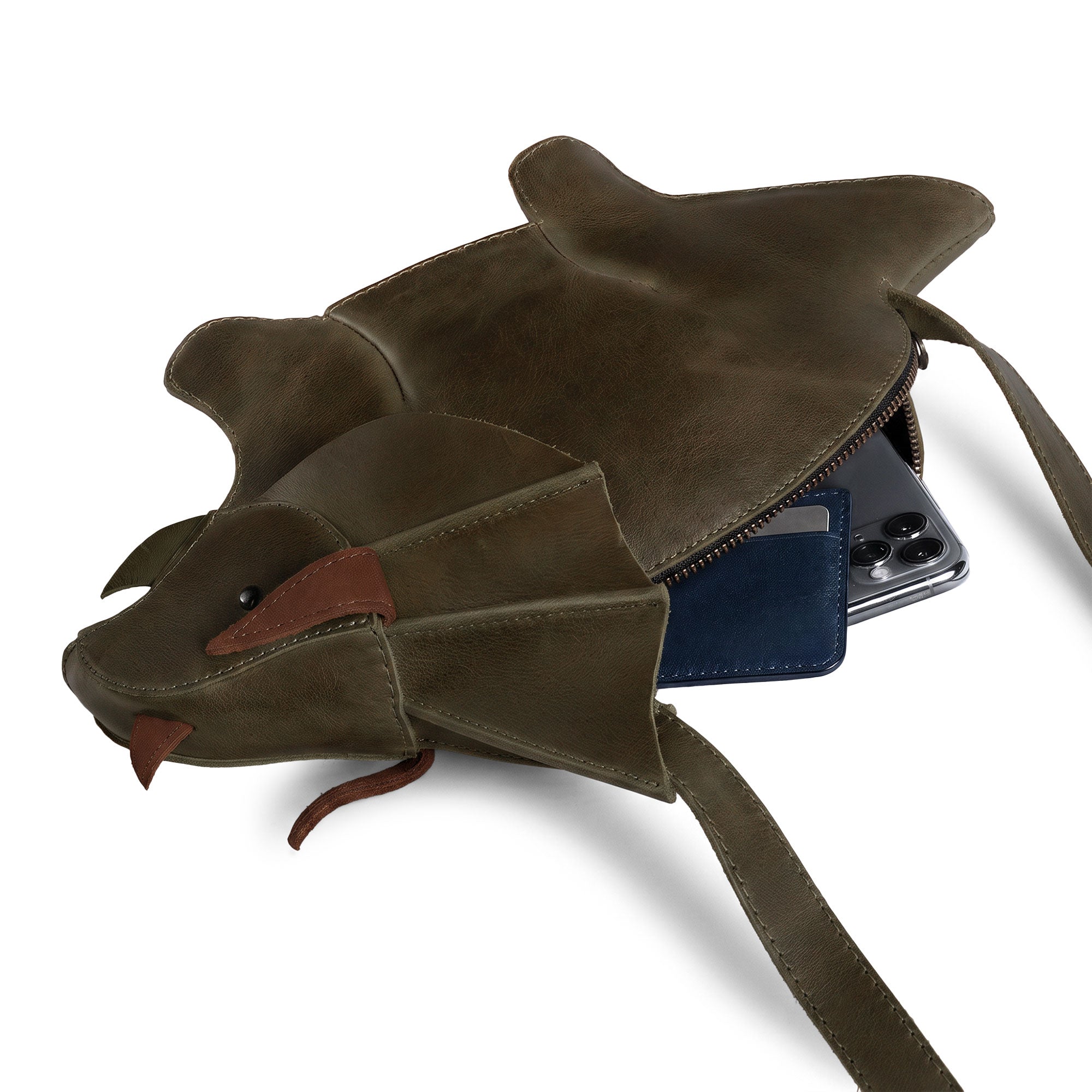 Leather Dinosaur Triceratops Crossbody Bag