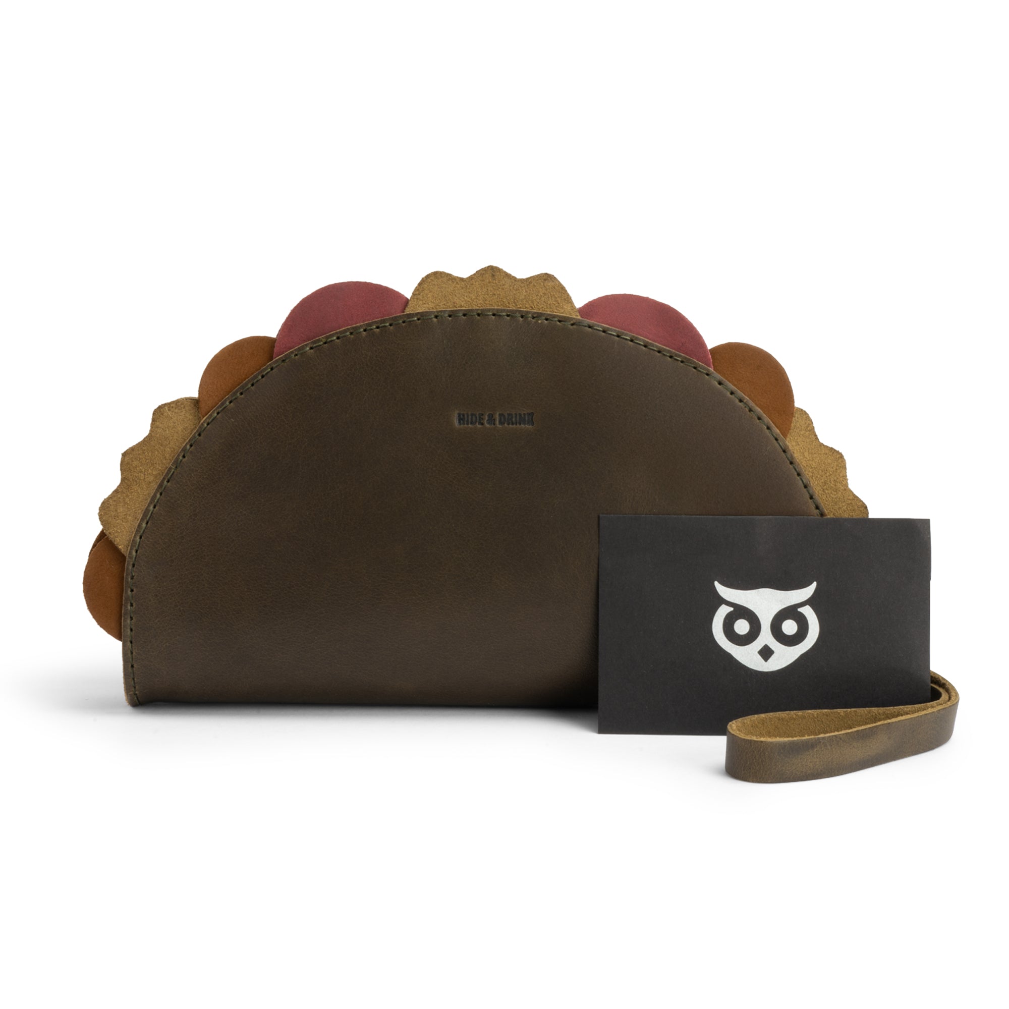 The stylish back of the Multipurpose Taco Wallet by Hide & Drink, made from durable Full Grain Leather. An ideal accessory for travel and back-to-school, this wallet serves as a perfect gift for graduation or gifts for him, enhancing your wallets and women's collection and adding to your accessories collection.