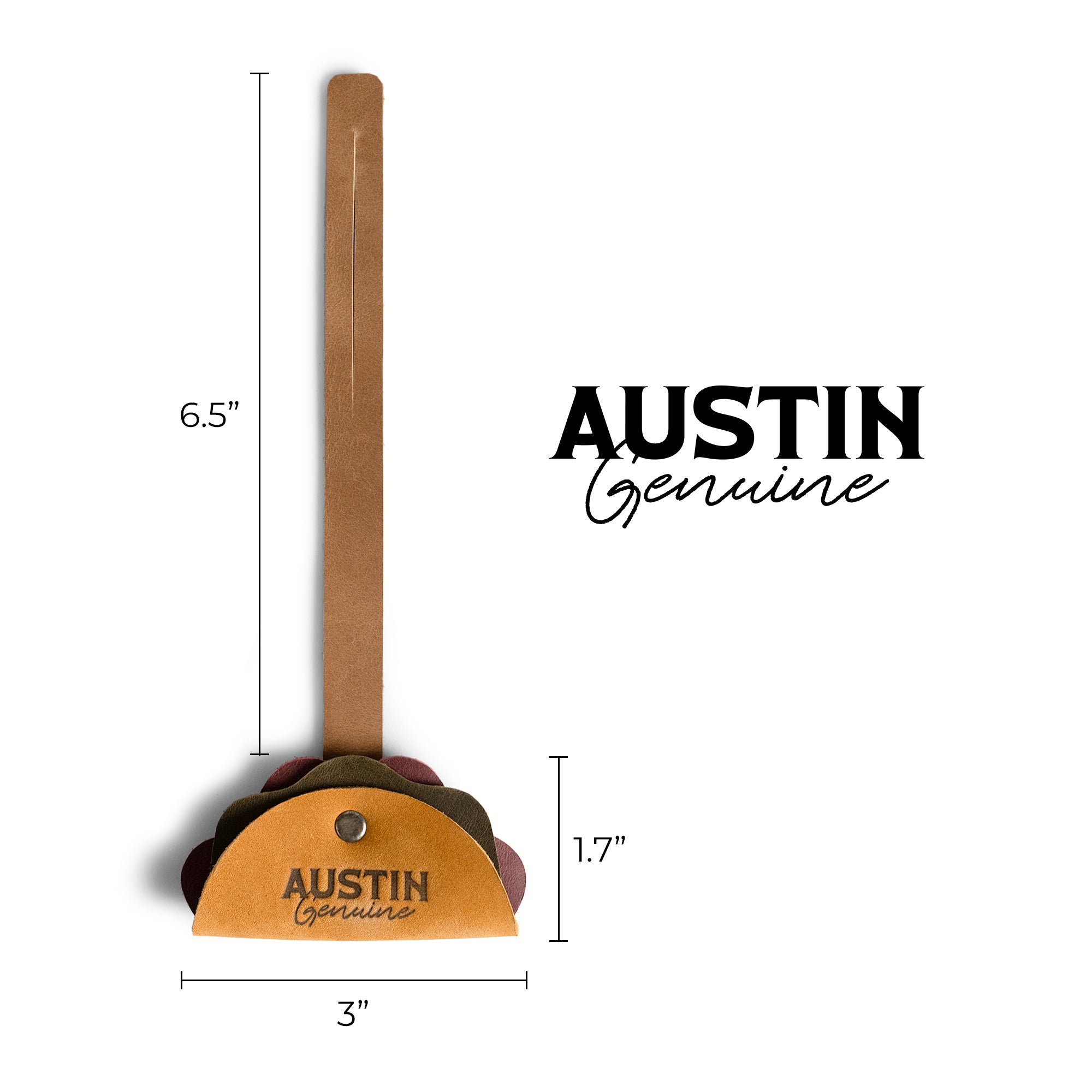 Bag Charms by Austin Genuine displays dimensions for a hamburger bag charm. This Austin Genuine Bag Charm showcases 7 unique designs made with full grain leather from StockyardX, crafted through small batch production, hand cut, hand sewn, and fire branded, artisan, handmade in La Antigua Guatemala & Oaxaca Mexico.