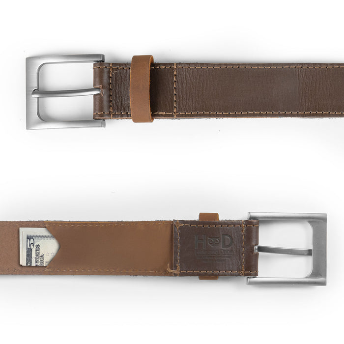 Men's Thick Leather Belt With Inner Pocket