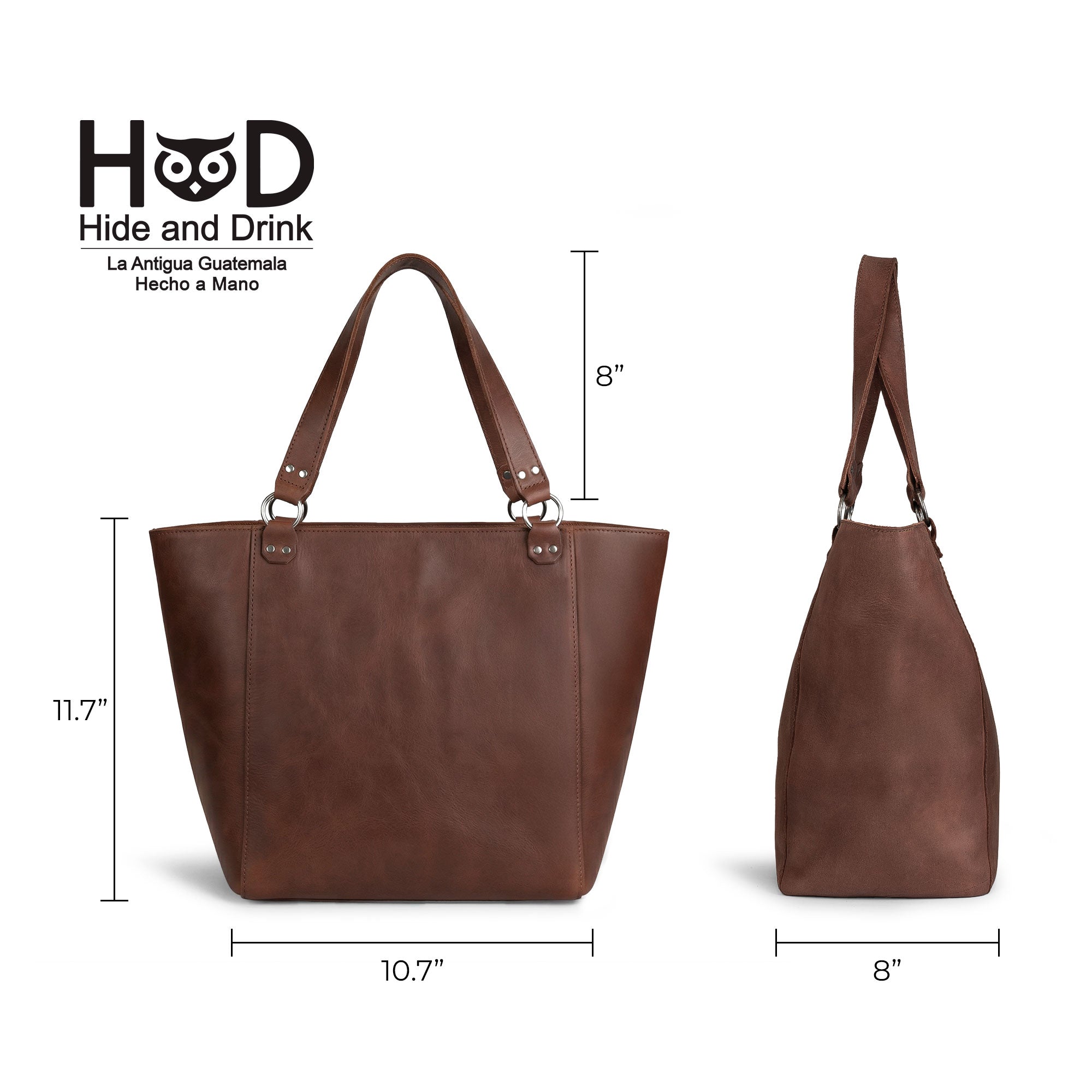 Inside view of the Leather Formal Handbag by Hide & Drink featuring multiple compartments. This Full Grain Leather handbag is perfect for use as a Female Formal Handbag, Shoulder Bag, or Shopping Bag for girls. Handmade in La Antigua Guatemala & Oaxaca Mexico.