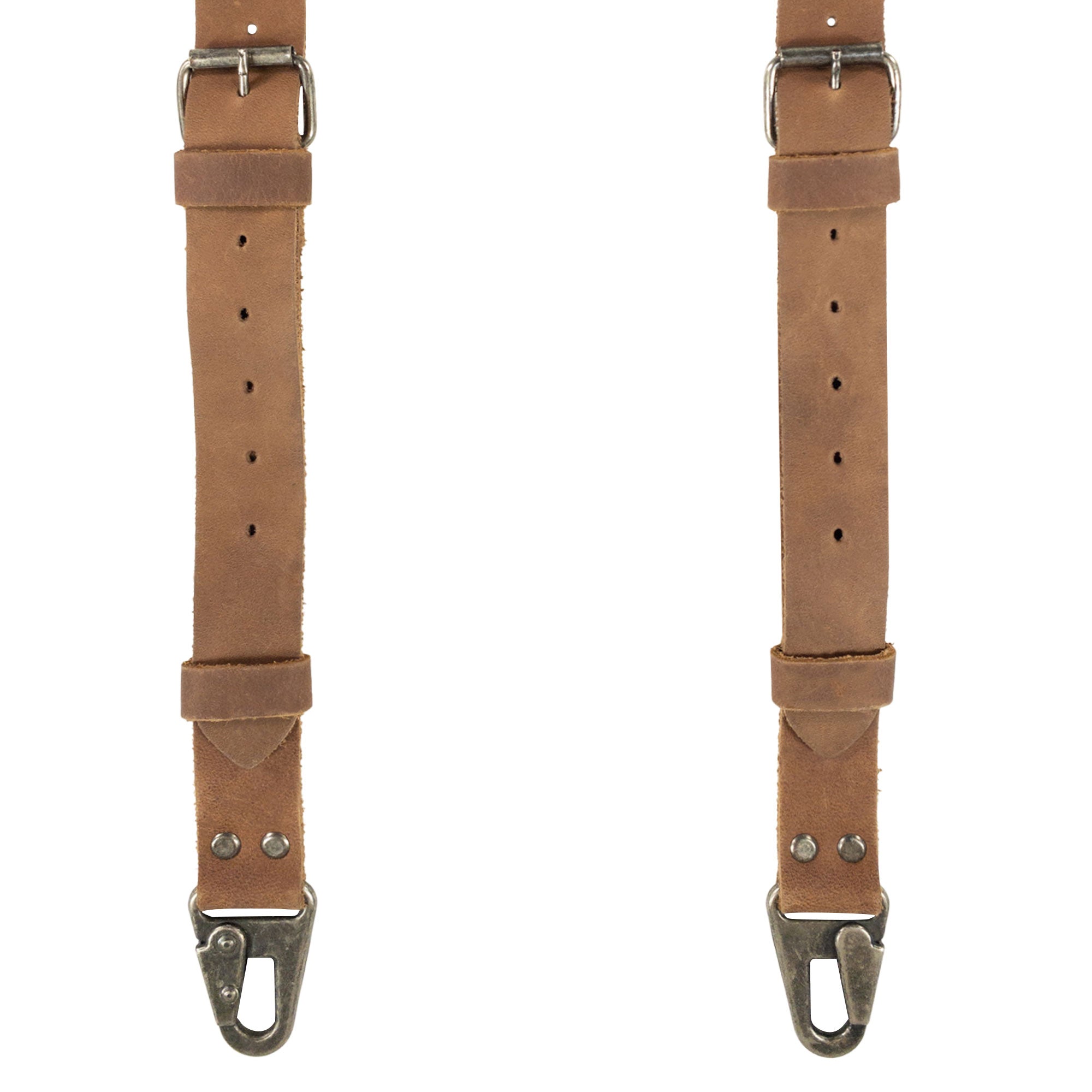 Front view of Vintage Renaissance Suspenders by Hide & Groom, highlighting the charming design in rich leather, ideal for a vintage-inspired wardrobe.