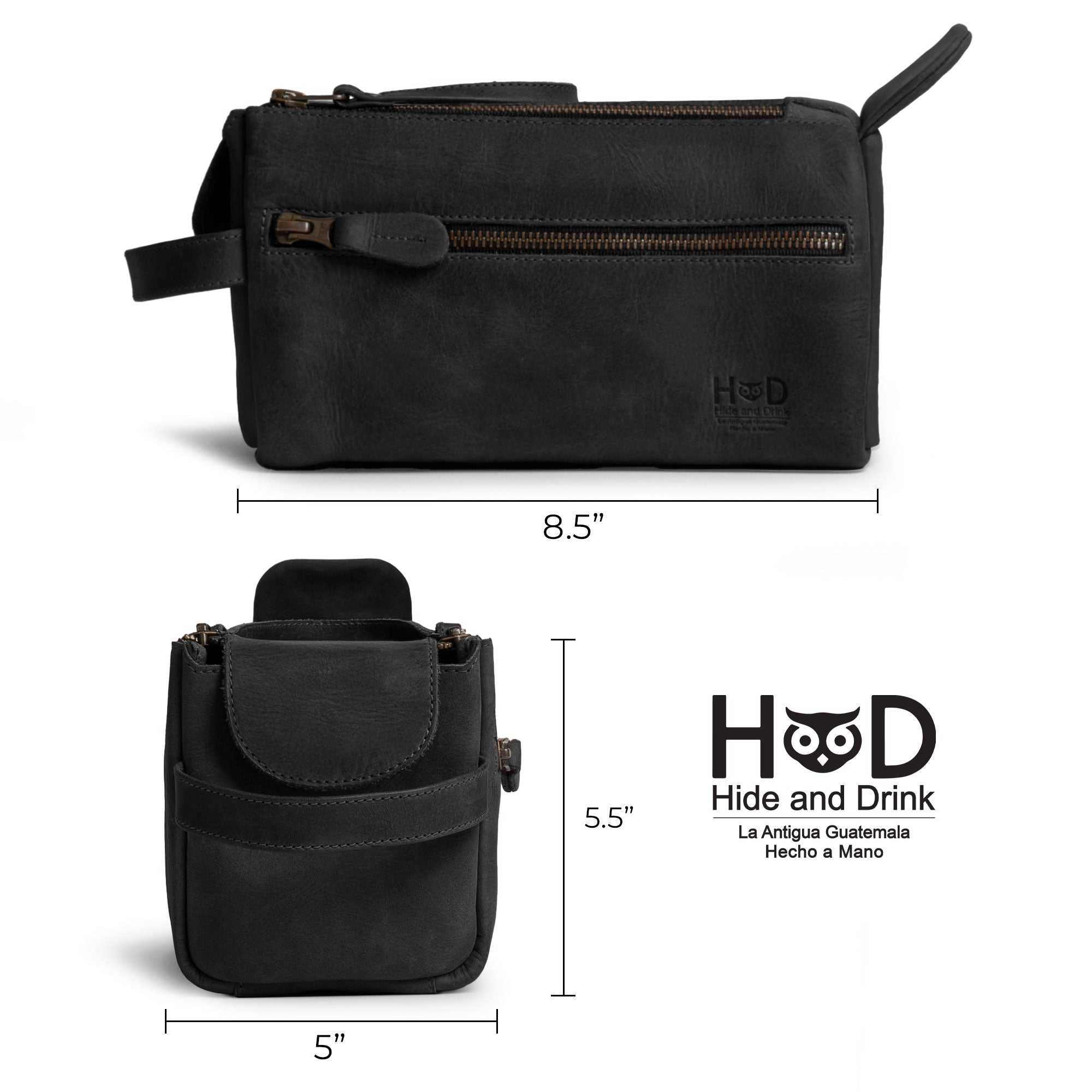 Dimensions of Hide & Drink's Toiletry Bag revealed, showing its functional design. This Full Grain Leather Toiletry Bag serves as an excellent Hand Bag and Dopp Kit Organizer for essentials. StockyardX, Handmade, S.