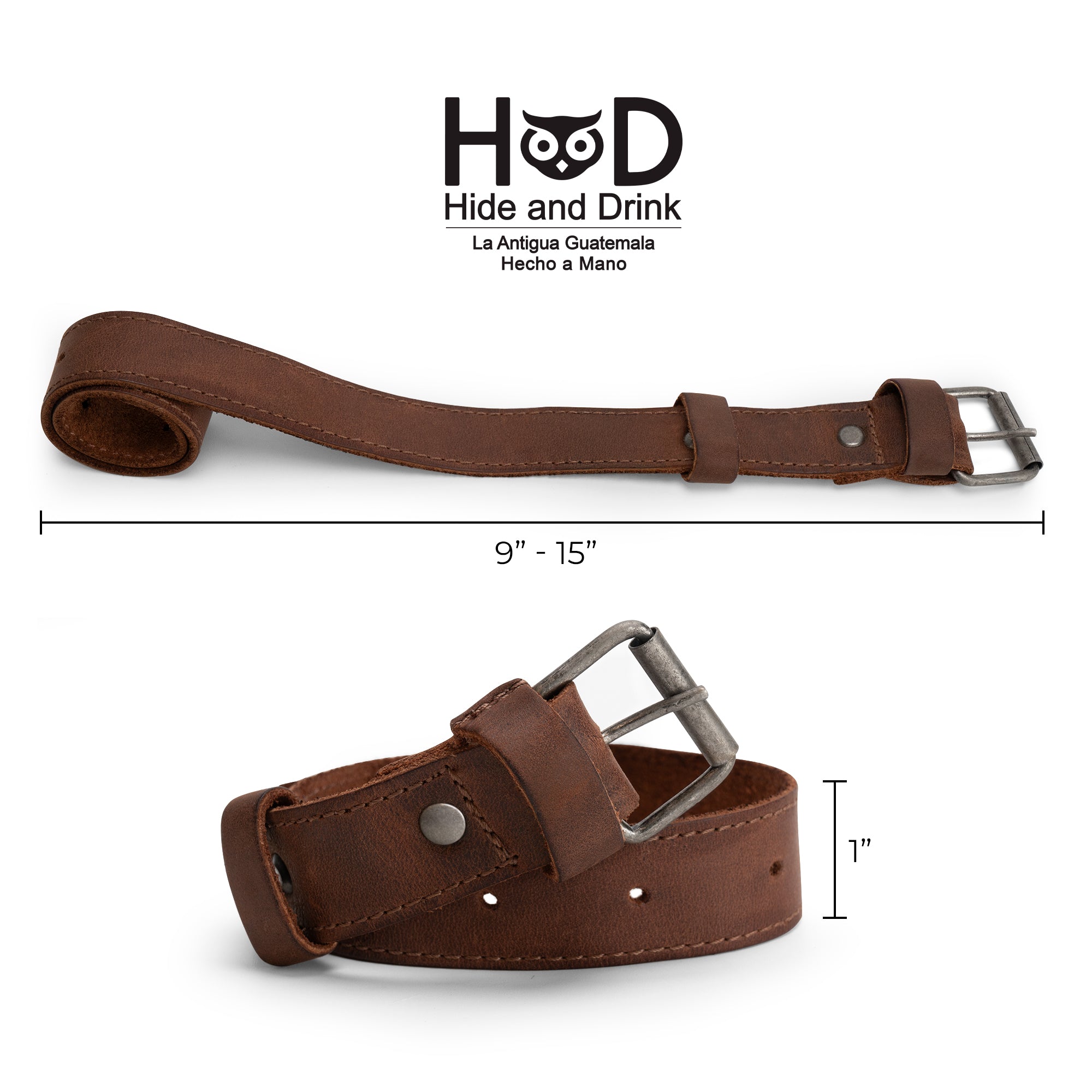 Bicycle Ankle Bands by Hide & Drink, exhibiting a single Rustic Bicycle Ankle Band with a Brass Metal Buckle. This Adjustable Strap for Legs is made from durable Full Grain Leather and serves as a fantastic Vintage Gift for Cyclists, all produced in small batches in La Antigua Guatemala.