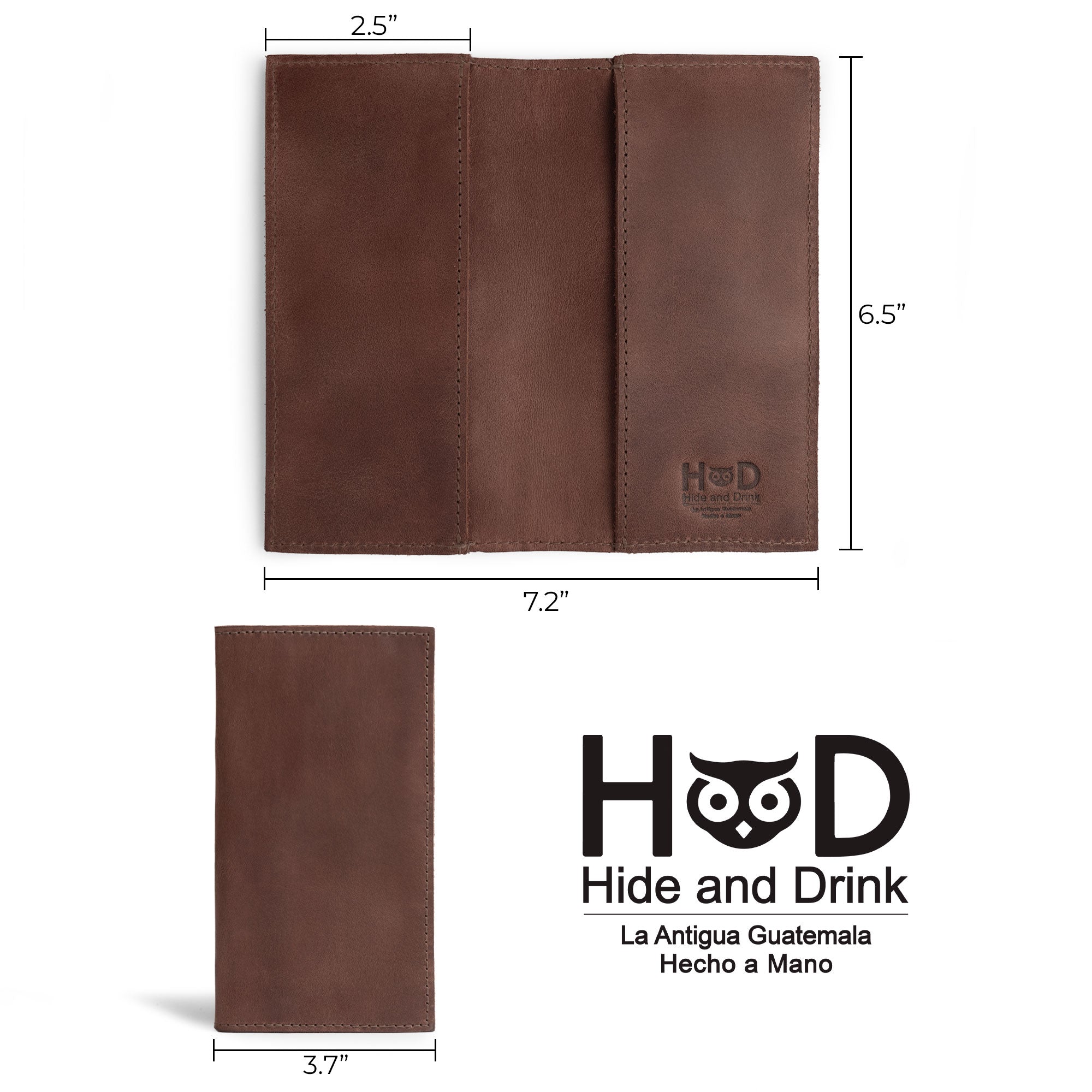 Dimensions of the Checkbook Leather Cover by Hide & Drink, ideal as a minimalist organizer for standard checkbooks. Crafted from full grain leather, this artisan piece is handmade in La Antigua Guatemala and Oaxaca Mexico, emphasizing the quality of small batch production.