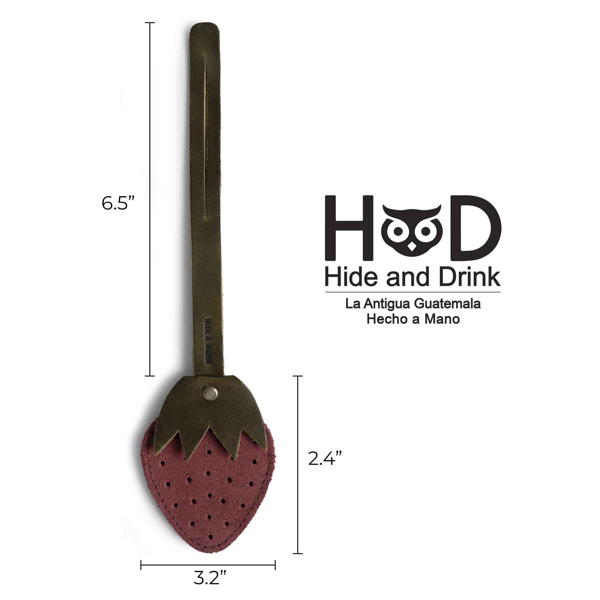 Hide & Drink Bag Charms illustrating dimensions for a playful bat design. This charm for handbags is perfect as a purse charm for tote & backpacks, crafted from quality full grain leather. Capturing StockyardX's dedication to small batch production, each item showcases hand cut and hand sewn artistry along with fire branding, handmade in La Antigua Guatemala & Oaxaca Mexico.