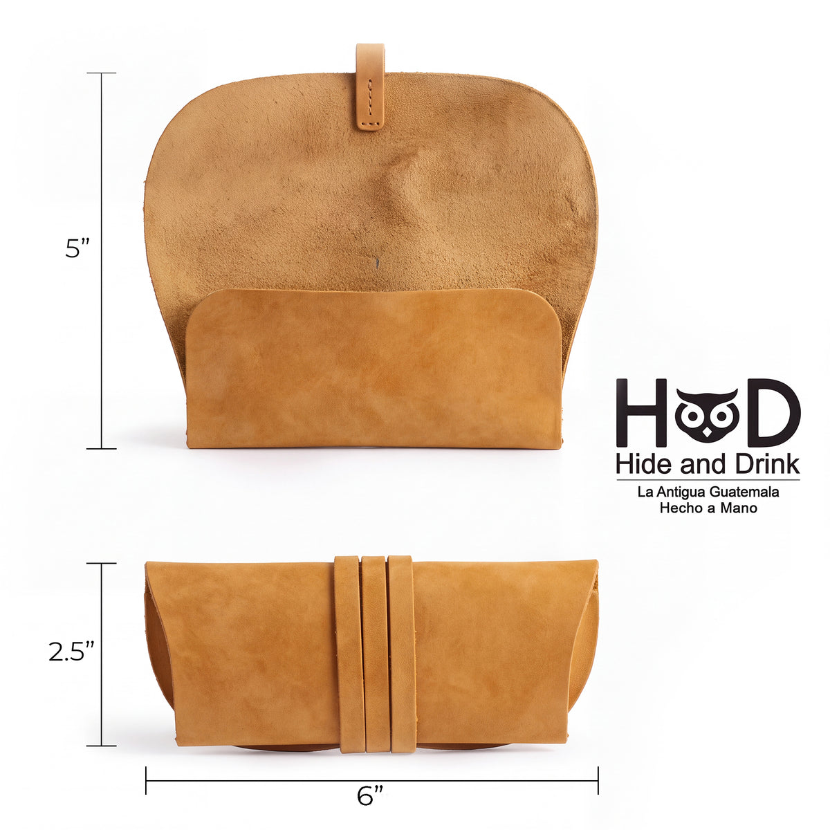 Hide & Drink Sunglass Wrap, handcrafted from full grain leather, provides a durable storage solution. Ideal for travel, this eye glasses storage reflects artisan quality with its hand cut and sewn features, originating from La Antigua Guatemala.