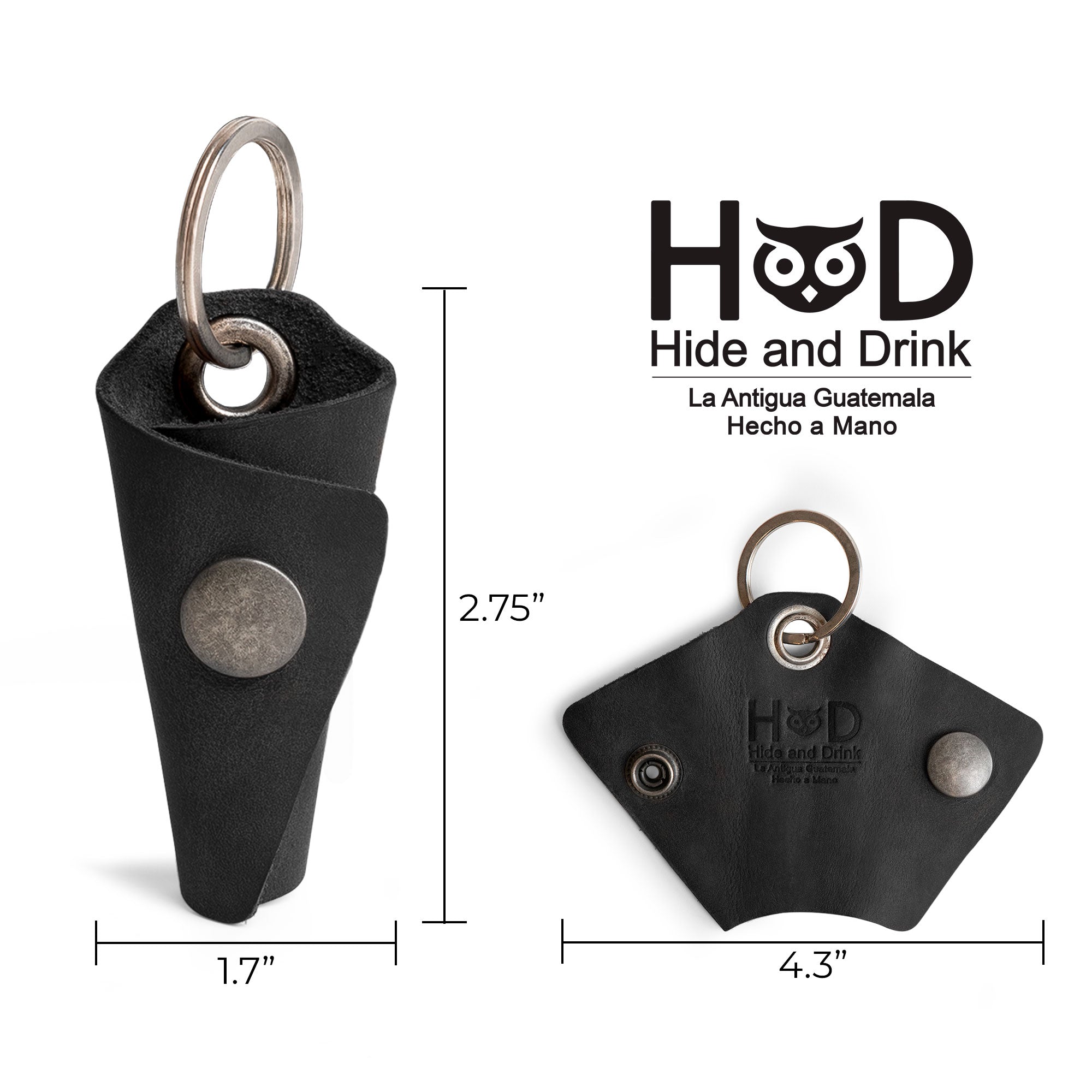 Sophisticated Wrap Keychain by Hide & Drink, made from high quality full grain leather. This versatile key ring cover includes an organizer snap closure and serves as a silencer sleeve key holder for men, emphasizing artisan craftsmanship. Proudly handmade in La Antigua Guatemala, it reflects the beauty of small batch production and meticulous hand cut and hand sewn techniques.