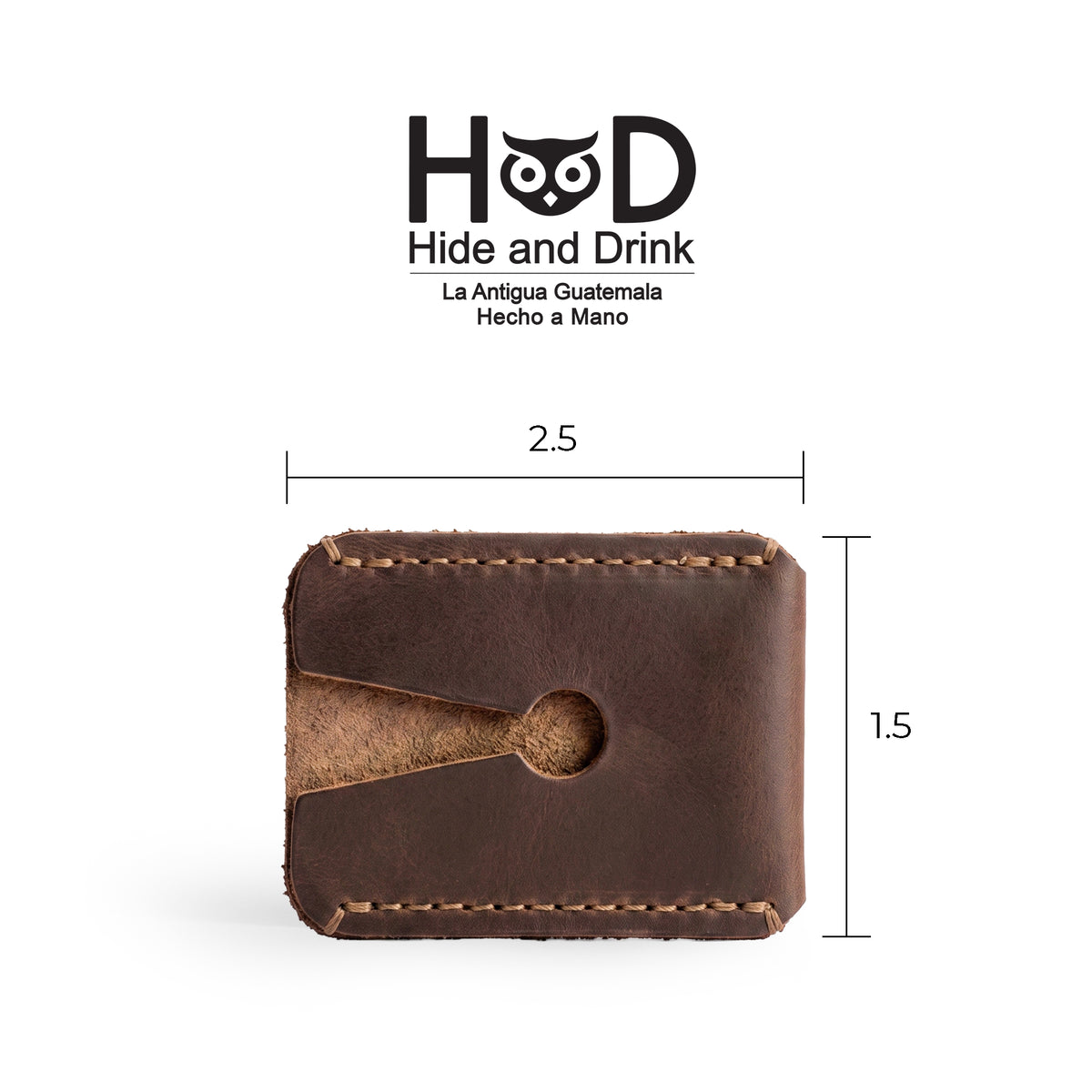 Razor Head Cover by Hide & Drink, featuring a handmade Full Grain Leather design, measuring 2.5" x 2". This Double Edge Safety Razor Head Protective Sheath is perfect for traveling and showcases small batch production with hand cut and hand sewn details, fire branded for a unique touch, made in La Antigua Guatemala & Oaxaca Mexico.