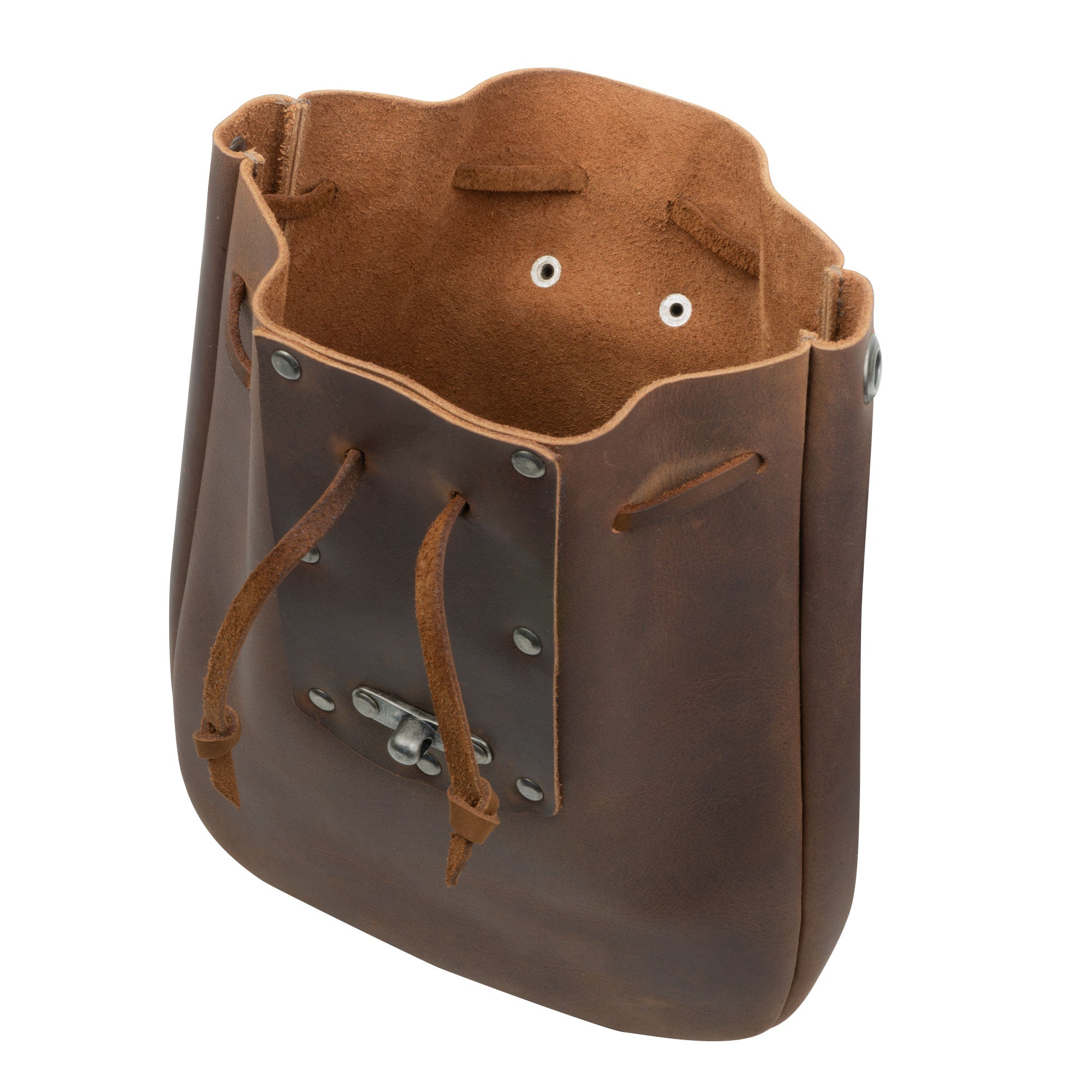 Interior view of a Full Grain Leather Medieval Style Belt Bag by Valhalla Gear, highlighting its thoughtful design. This Waist Bag serves as a functional Camping Pouch for Essentials and reflects Artisan craftsmanship, thanks to Small Batch Production, Hand Cut, Hand Sewn, and Fire Branded methods, proudly handmade in La Antigua Guatemala & Oaxaca Mexico.