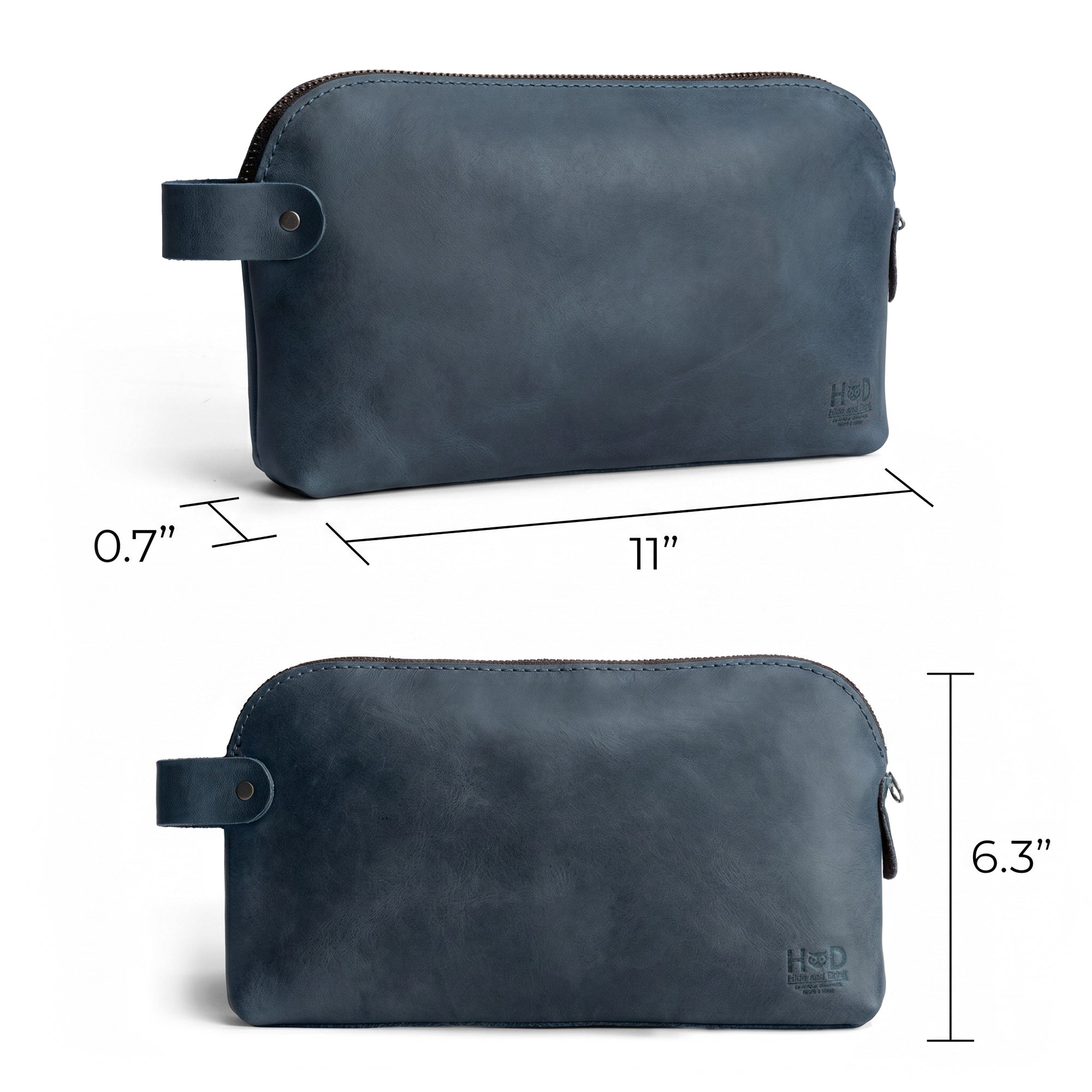 Dopp Kit Utility Bag by Hide & Drink showcasing a sophisticated leather texture ideal for multi-purpose use. This artisan-crafted Dopp Kit Utility Bag is made from high-quality full grain leather, emphasizing small batch production and artisan construction, handmade in La Antigua Guatemala & Oaxaca Mexico.
