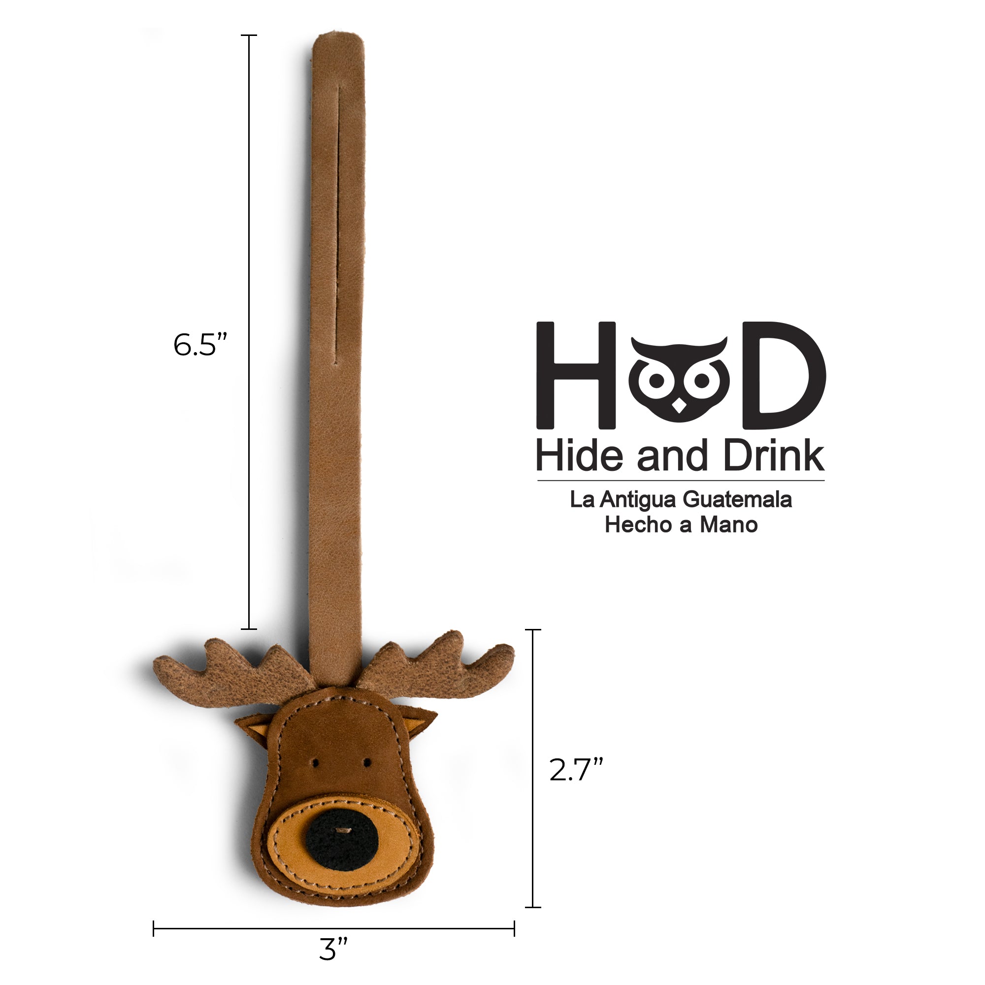 Hide & Drink Bag Charms illustrating dimensions for a playful dolphin design. This charm for handbags is perfect as a purse charm for tote & backpacks, made from high-quality full grain leather. Capturing StockyardX's dedication to small batch production, each item showcases hand cut, hand sewn craftsmanship and fire branding, handmade in La Antigua Guatemala & Oaxaca Mexico.