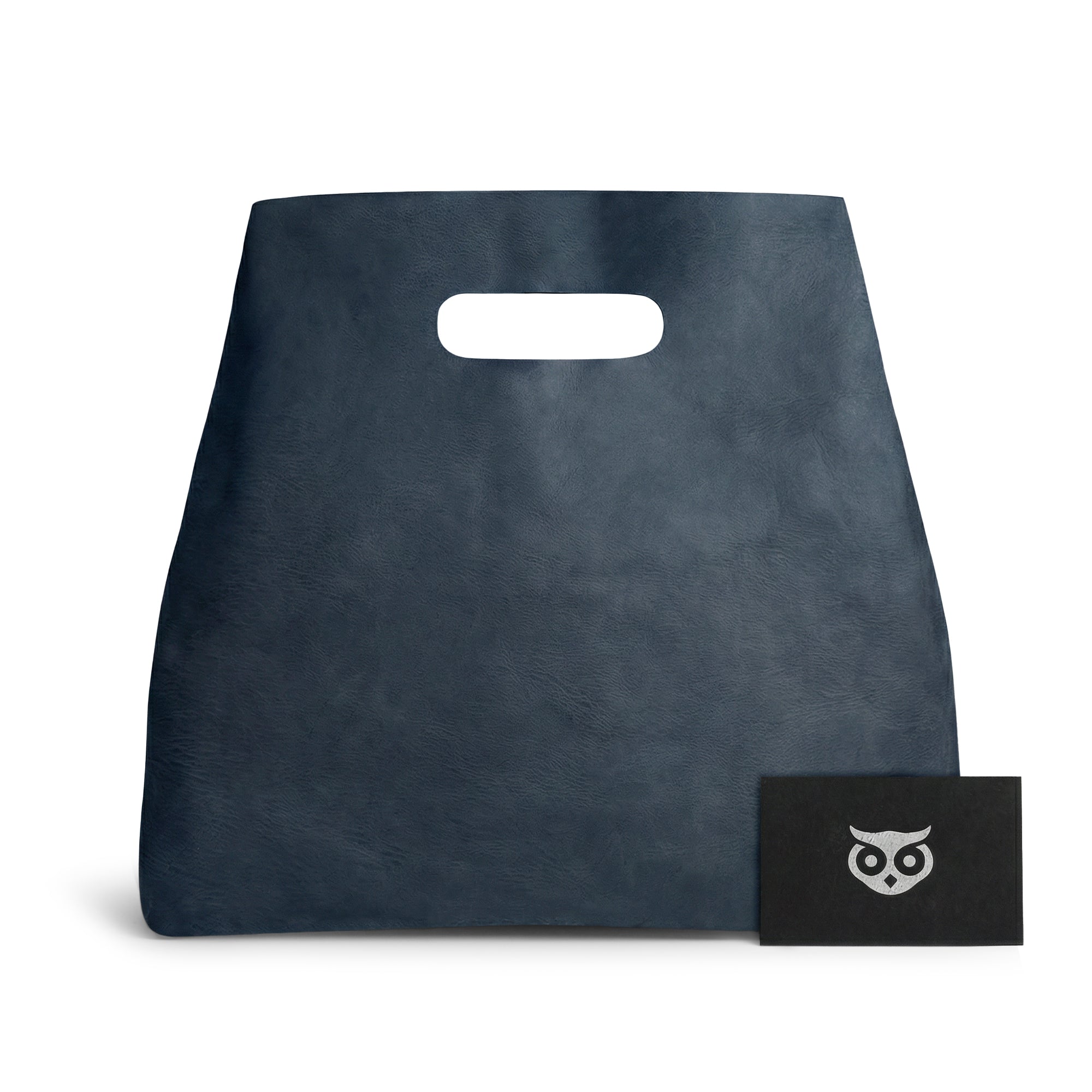 Front view of the Hide & Drink Minimalist Boho Handbag in a blue leather finish, showcasing its artisan design. This elegant Minimalist Handbag for Women is ideal for shopping and everyday carry, crafted in La Antigua Guatemala & Oaxaca Mexico.