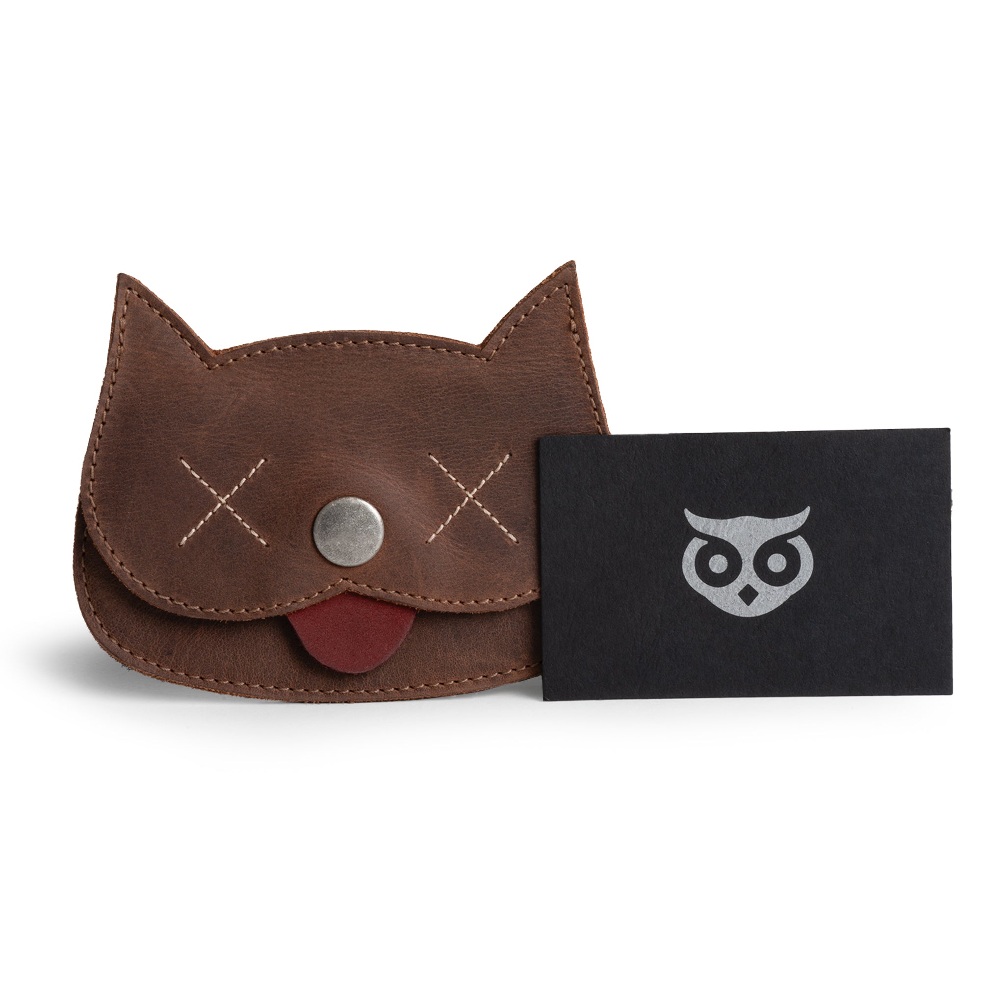Hide & Drink Leather Cat Wallet dimensions detail, demonstrating its compact nature. This Full Grain Leather Cat-Shaped Wallet is handcrafted as a Coin Case and Money Holder by artisans in La Antigua Guatemala & Oaxaca Mexico.