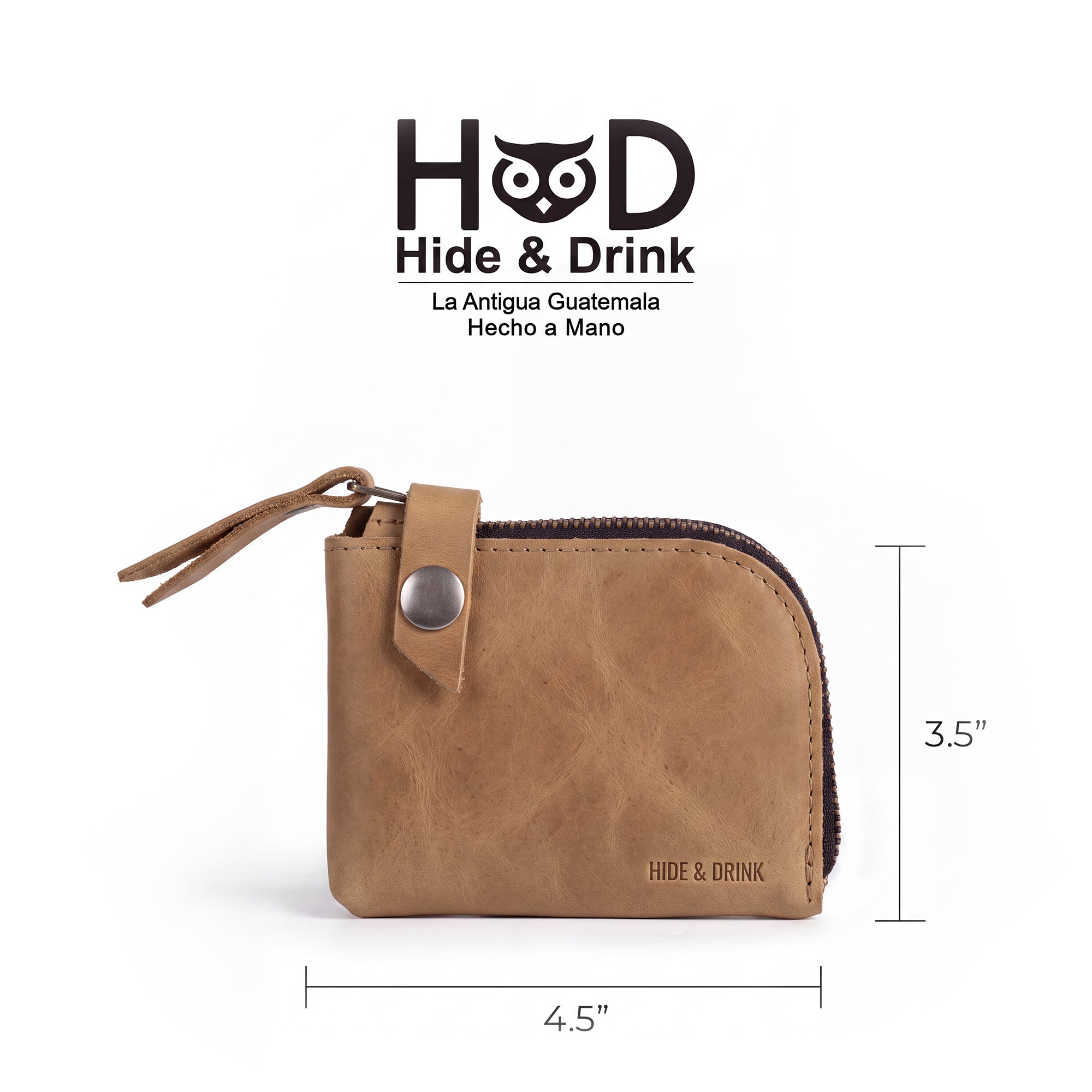 Lion's Mane Zippered Wallet by Hide & Drink showcasing its compact design, a perfect cash holder made of quality materials in an artisan style.