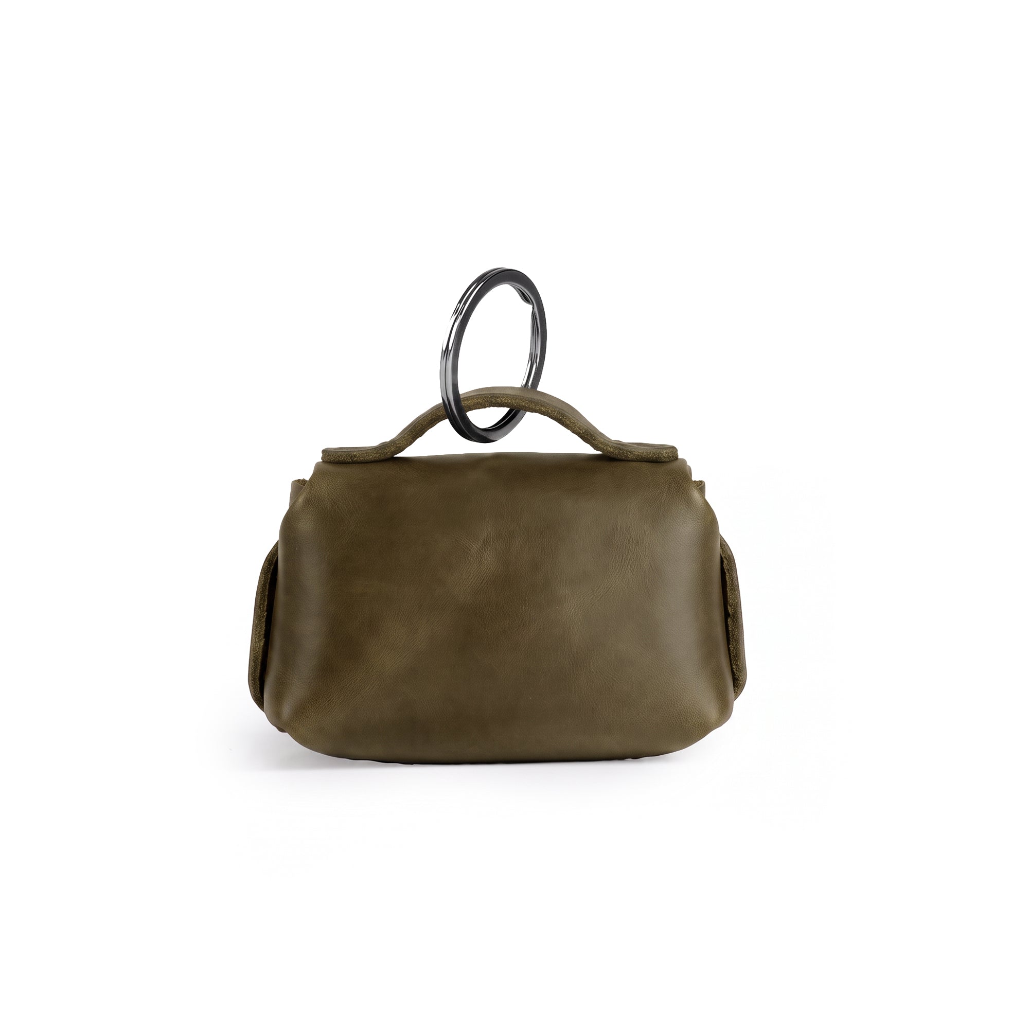 Back view of the Tiny Handbag Keychain by Hide & Drink, illustrating the elegant design of a Tiny Handbag with Key Ring Holder made from high-quality Full Grain Leather. This item highlights Small Batch Production, is Hand Cut, Hand Sewn, and Fire Branded, and is proudly Handmade in La Antigua Guatemala & Oaxaca Mexico.