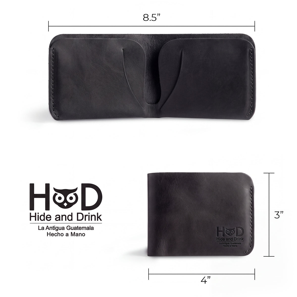 Front view of the Hide & Drink Minimal Wallet with a rustic finish in light brown, showcasing its Full Grain Leather nature. This Classic Slimfold Wallet serves as an effective Card Organizer Holder and Travel Accessory, crafted through Small Batch Production techniques by artisans in La Antigua Guatemala & Oaxaca Mexico.