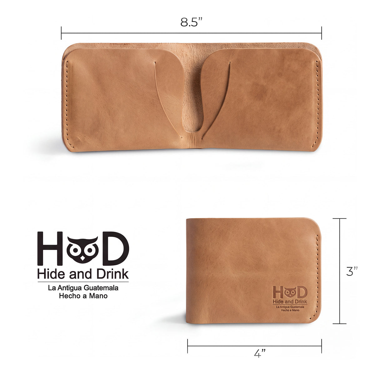 Open view of the Hide & Drink Minimal Wallet that comfortably holds cards and cash, showcasing its craftsmanship in Full Grain Leather. This Classic Slimfold Wallet functions as a reliable Card Organizer Holder and Travel Accessory, embodying artisan Small Batch Production standards from La Antigua Guatemala & Oaxaca Mexico.