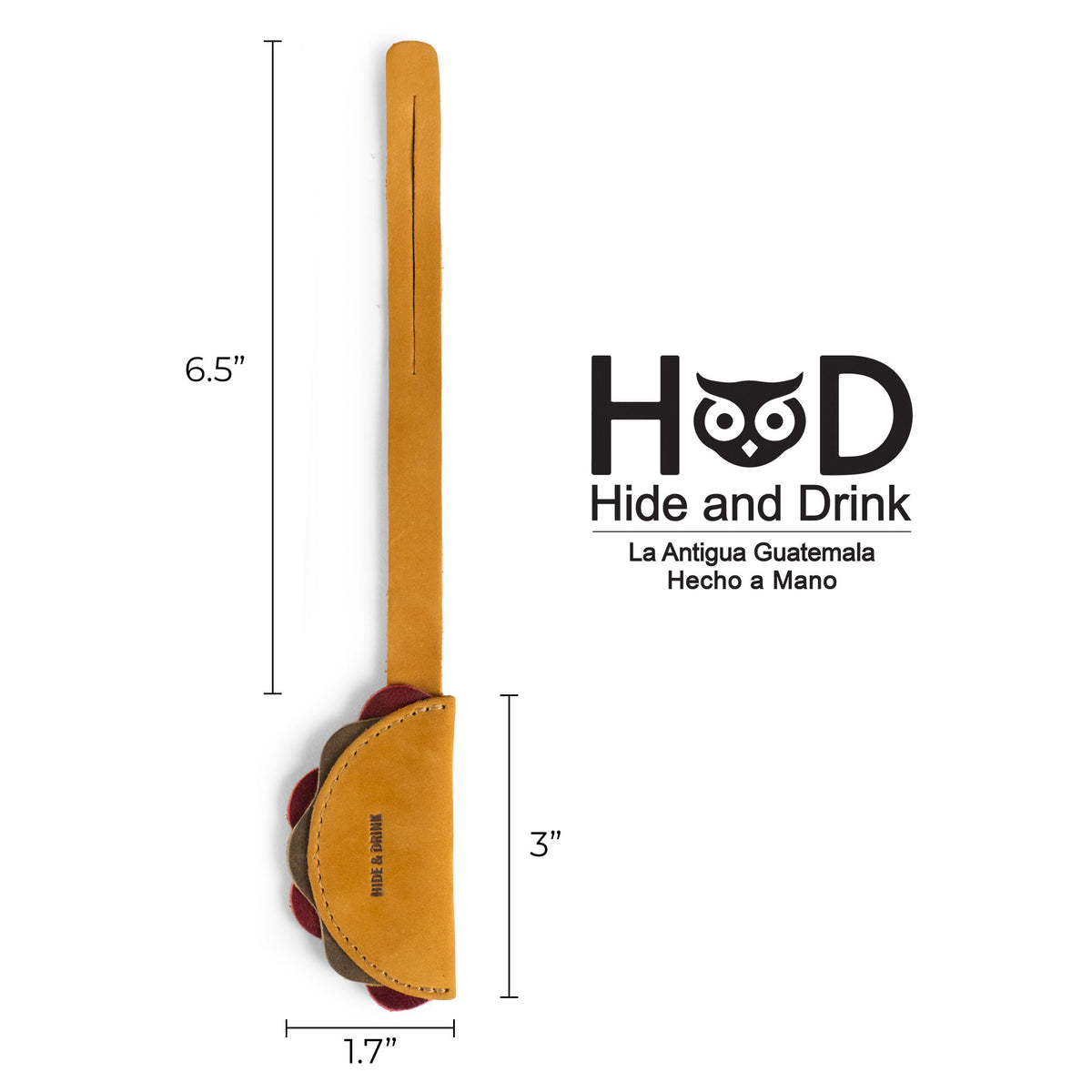 Hide & Drink Taco Bag Charm with size measurements, made from Full Grain Leather through Small Batch Production with Hand Cut, Hand Sewn, Fire Branded Artisan craftsmanship, Handmade in La Antigua Guatemala & Oaxaca Mexico, available at StockyardX.