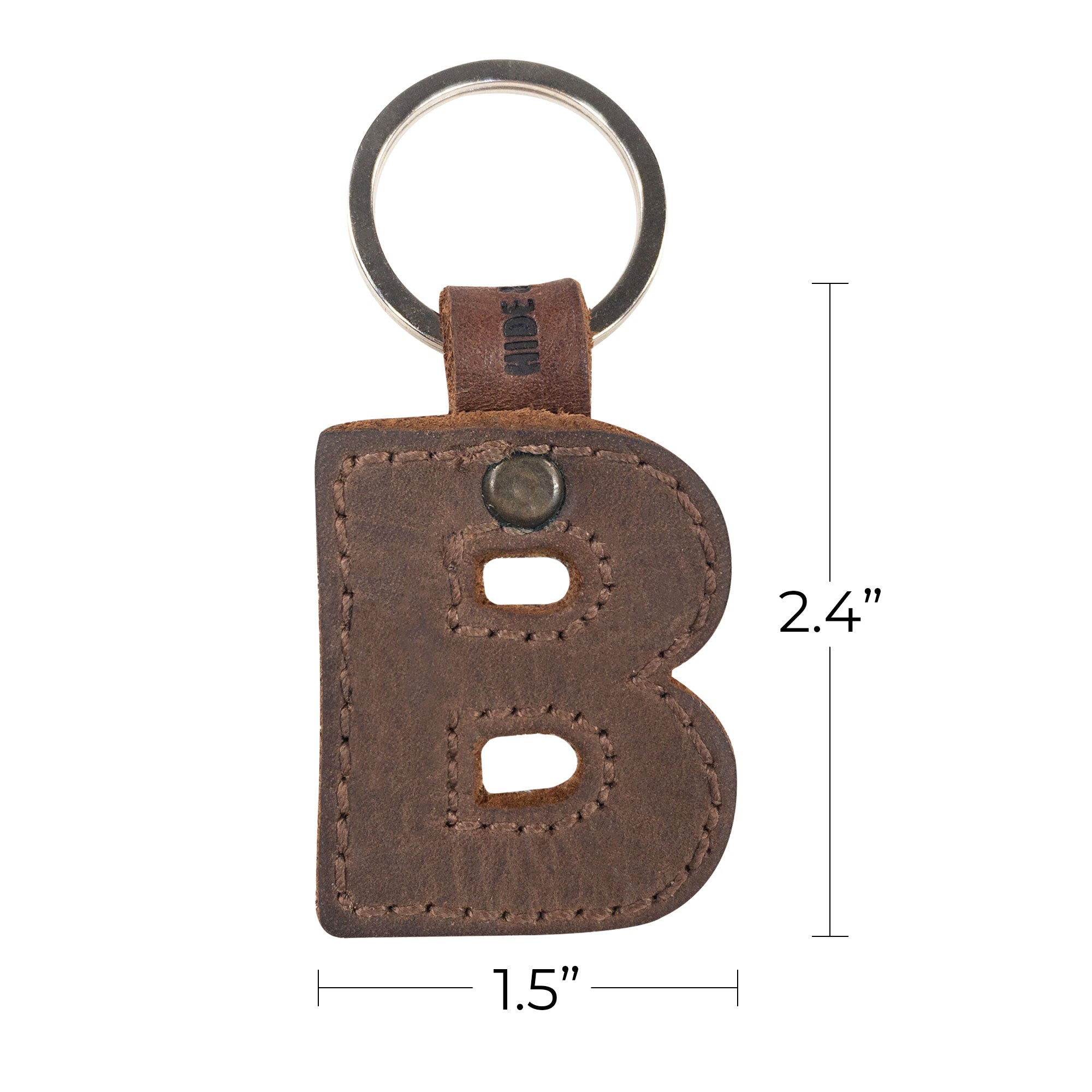 Artisan-made 'B' thick leather Alphabet Letter Keychain by Hide & Drink, ensuring durability and style. Perfect for keyring personalization, crafted in La Antigua Guatemala.