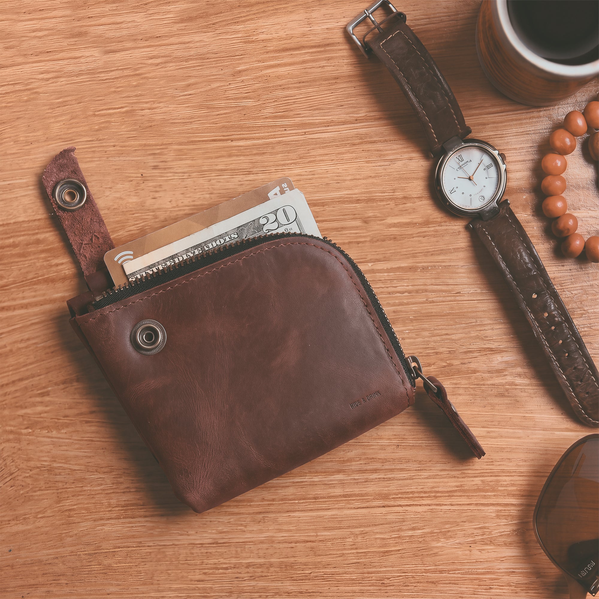 Lion's Mane Zippered Wallet by Hide & Drink, expertly crafted to combine elegance with functionality, ideal for holding essentials.