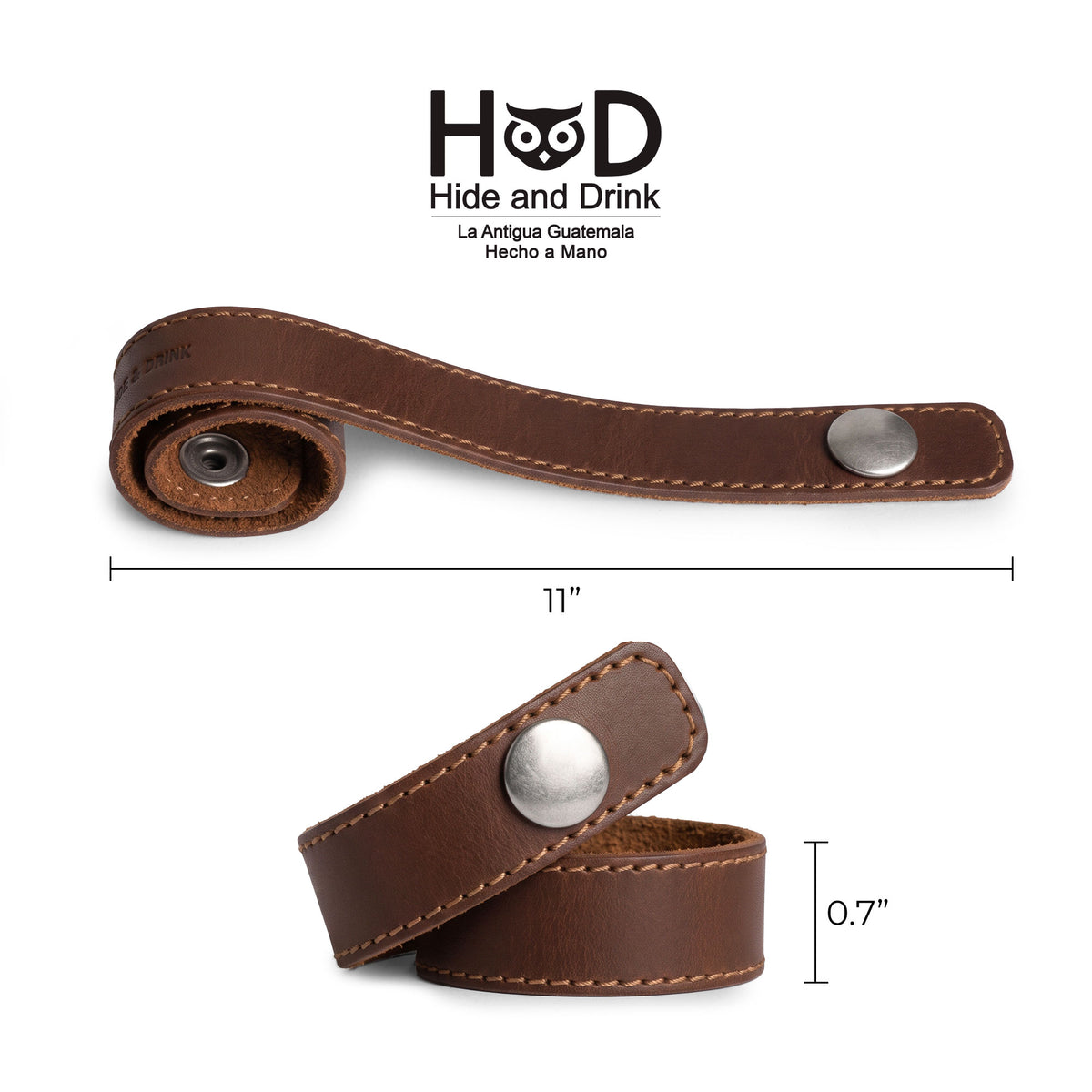 A detailed view of the Hide & Drink Chemex Strap Replacement dimensions, showcasing its sleek design and functionality. A perfect upgrade for your Chemex setup, this strap is made of Full Grain Leather. Pour Over Strap (2 Pack) Compatible with Chemex 6-Cup Glass, reflecting artisan skills in small batch production, hand cut and hand sewn, fire branded in La Antigua Guatemala & Oaxaca Mexico.