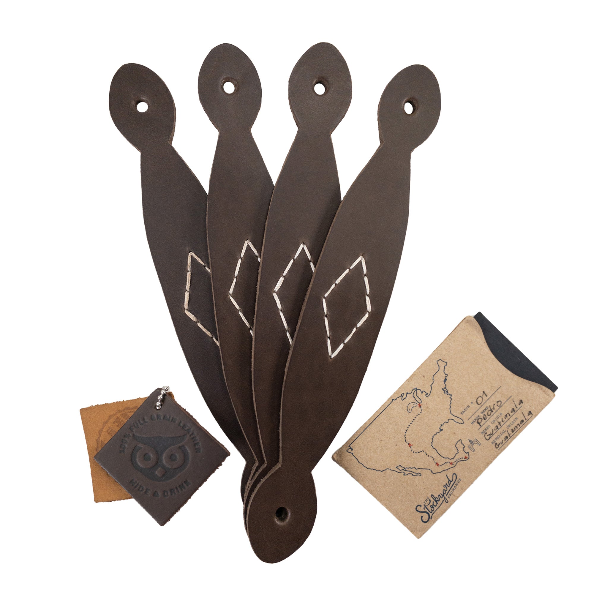 Drawer Handles (4 Pack) with Rhomboid Stitching - Stockyard X 'The Leather Store'