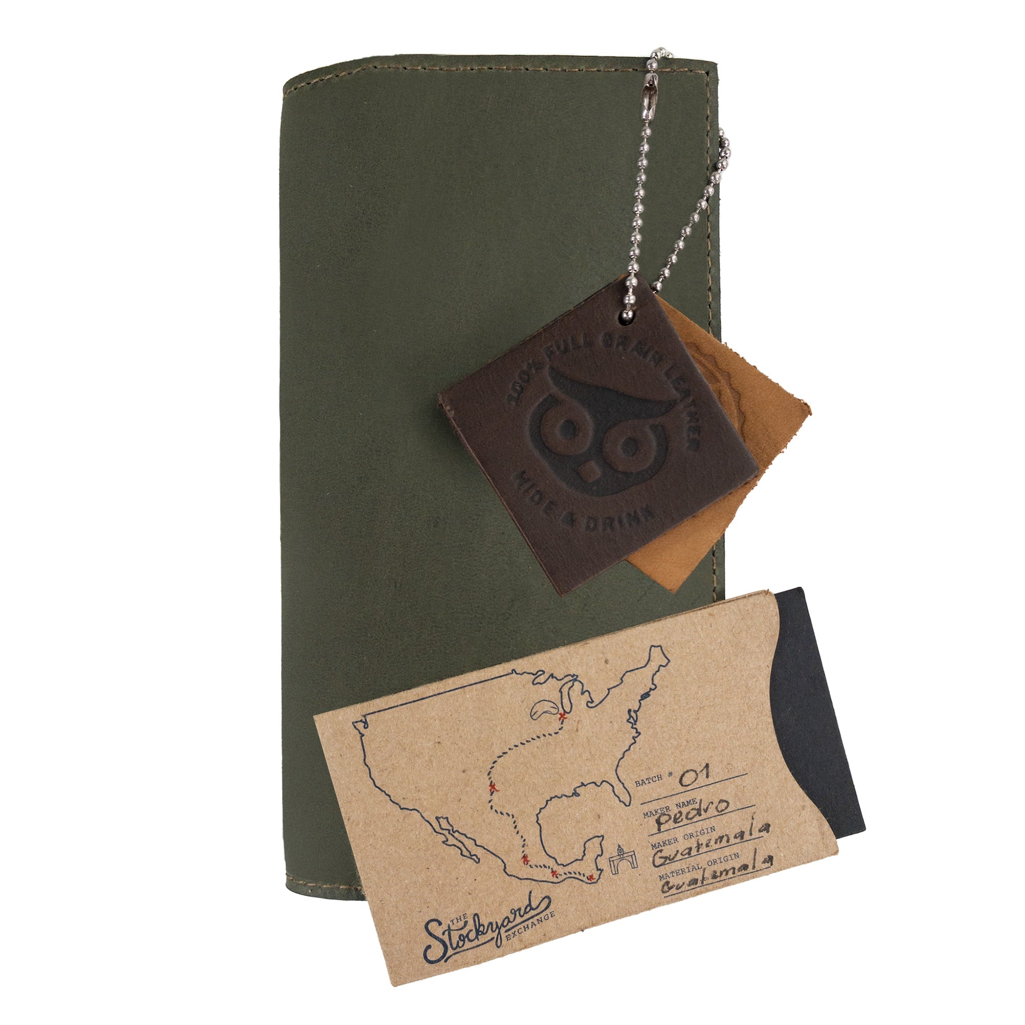 Checkbook Leather Cover by Hide & Drink in a sophisticated style, functioning as a minimalist organizer for standard checkbooks. This artisan-crafted piece is made from full grain leather, showcasing small batch production from La Antigua Guatemala and Oaxaca Mexico.