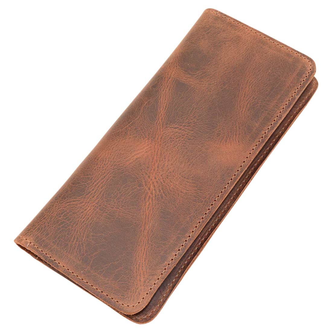 Closed bifold wallet for cellphone by Hide & Drink, crafted from durable Full Grain Leather. This stylish Bifold Wallet for Cellphone is ideal for those who appreciate artisan quality and handmade details. Experience the beauty of small batch production and fire branded design, created by expert artisans in La Antigua Guatemala & Oaxaca Mexico.