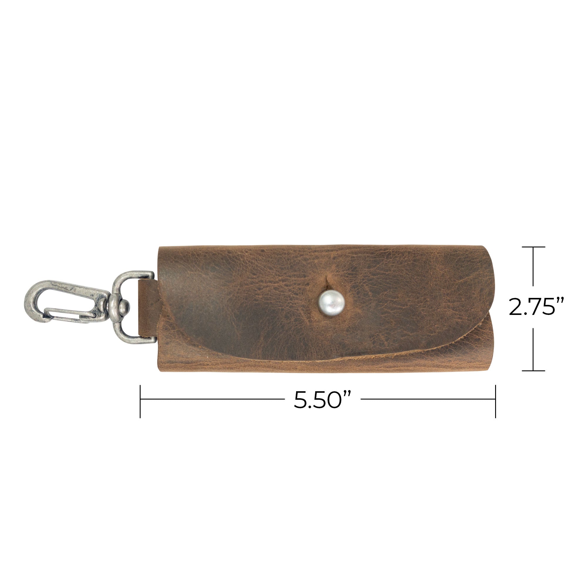 Dimensions of the Hide & Drink Key Wrap highlighted, showcasing its compact and functional design. This versatile Key Wrap acts as a keychain holder and pocket accessory, made from premium full grain leather through small batch production techniques. Hand cut, hand sewn, and proudly artisan-made in La Antigua Guatemala & Oaxaca Mexico.