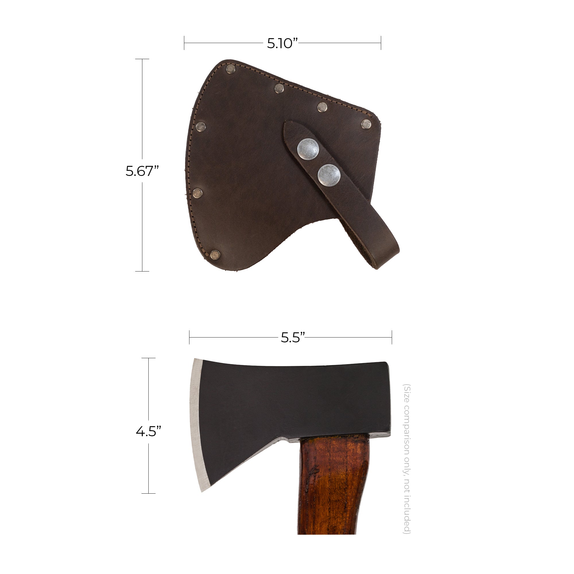 The Camper Axe Head Sheath by Hide & Drink with its packaging, merging functional design and artisan craftsmanship. This Adjustable Axe Sheath, made from Full Grain Leather, serves effectively as a protector case cover and blade sleeve for camping accessories, reflecting small batch production and handmade quality in La Antigua Guatemala & Oaxaca Mexico.